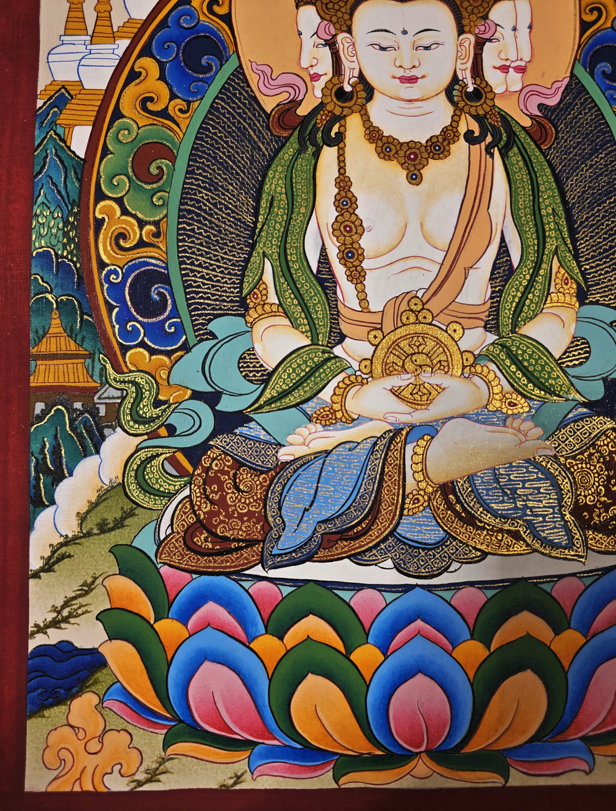Vairochana Thangka – Hand-Painted Tibetan Buddhist Art | Meditation & Protection Wall Decor
