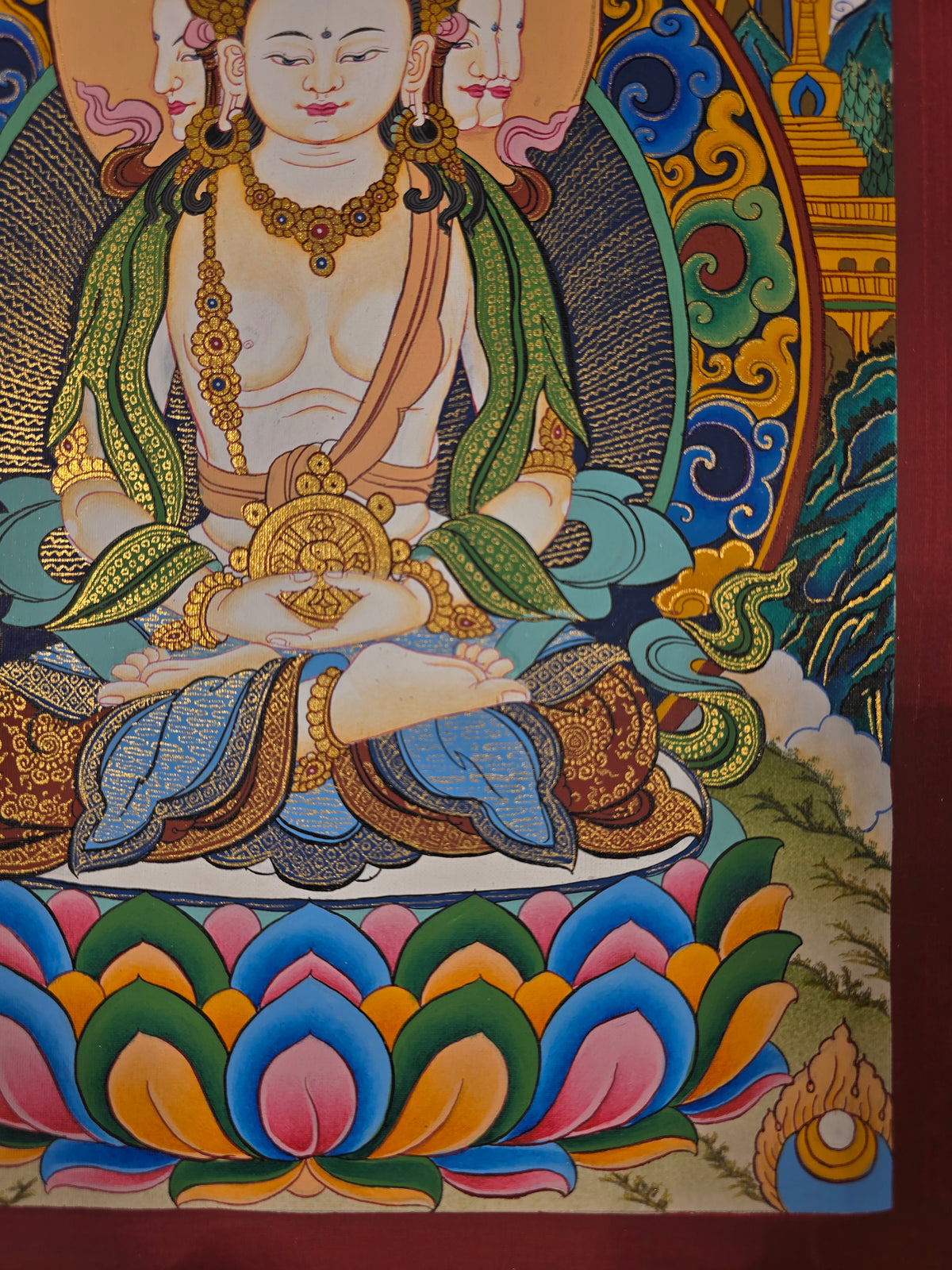 Vairochana Thangka – Hand-Painted Tibetan Buddhist Art | Meditation & Protection Wall Decor