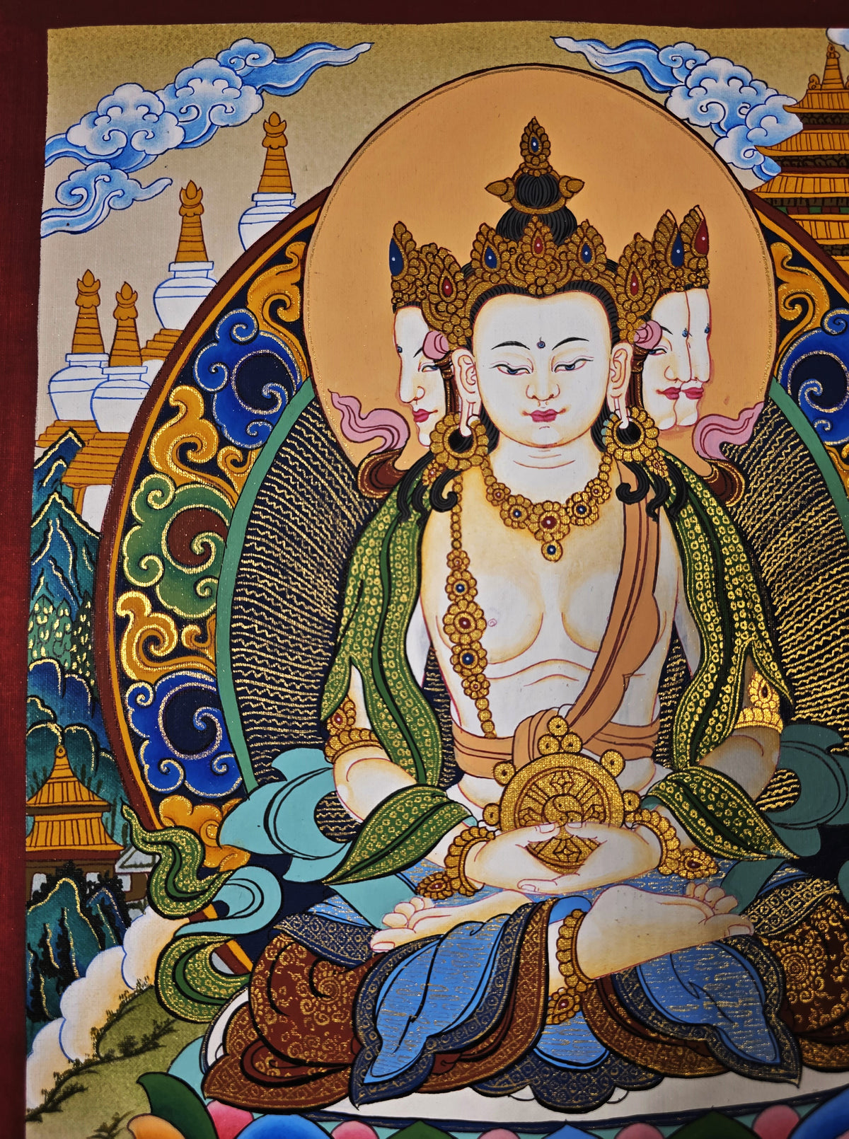 Vairochana Thangka – Hand-Painted Tibetan Buddhist Art | Meditation & Protection Wall Decor