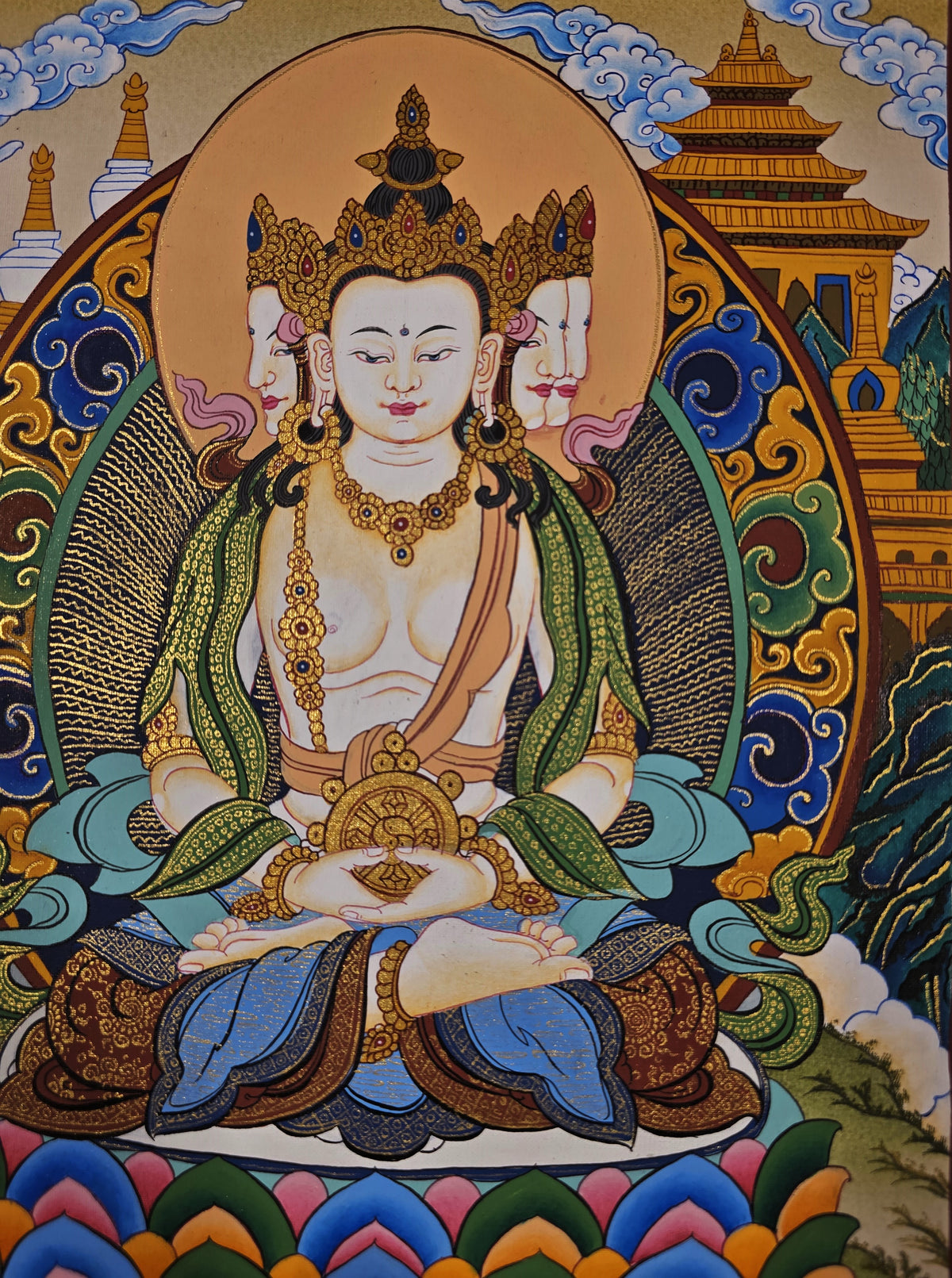 Vairochana Thangka – Hand-Painted Tibetan Buddhist Art | Meditation & Protection Wall Decor