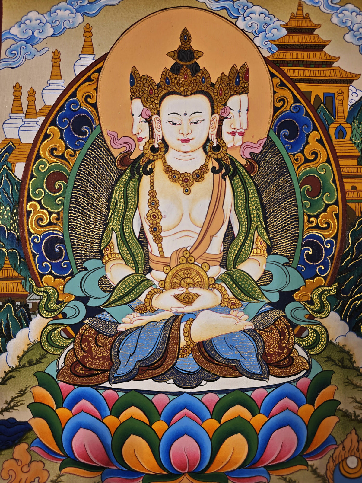 Vairochana Thangka – Hand-Painted Tibetan Buddhist Art | Meditation & Protection Wall Decor