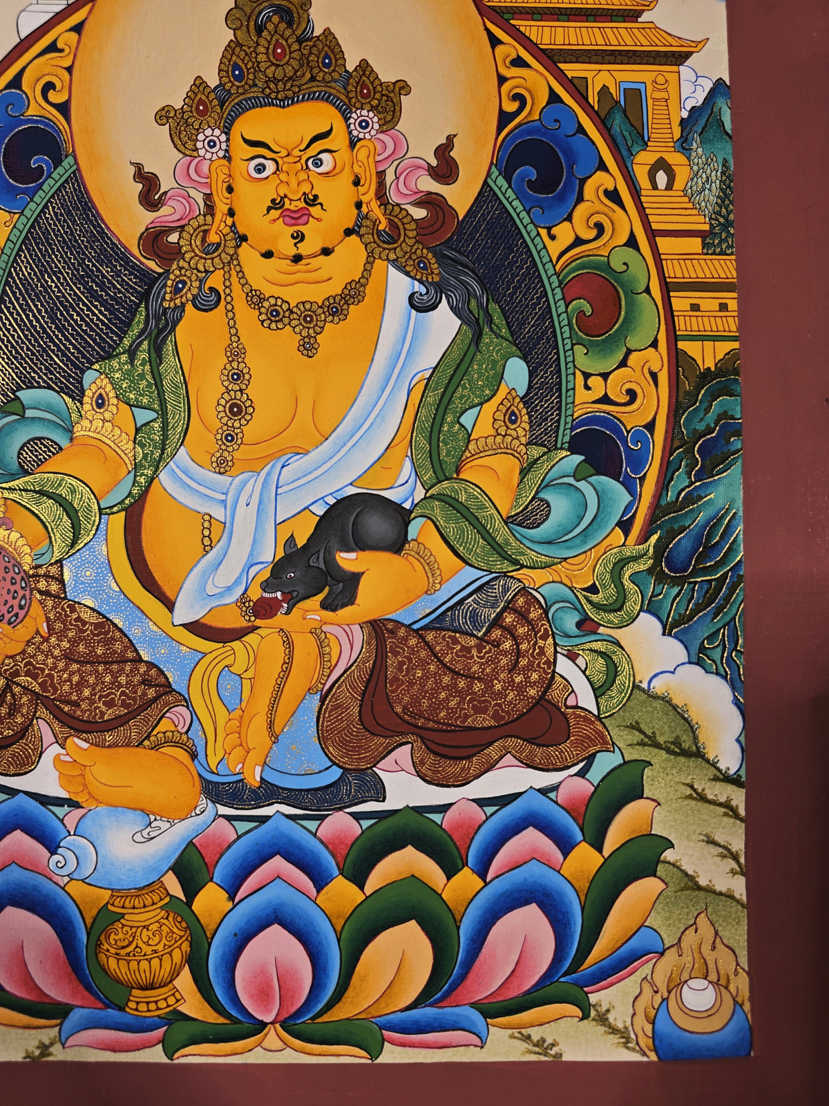 Jambhala Thangka – Hand-Painted Tibetan Buddhist Art | Wealth, Prosperity &amp; Protection Wall Decor