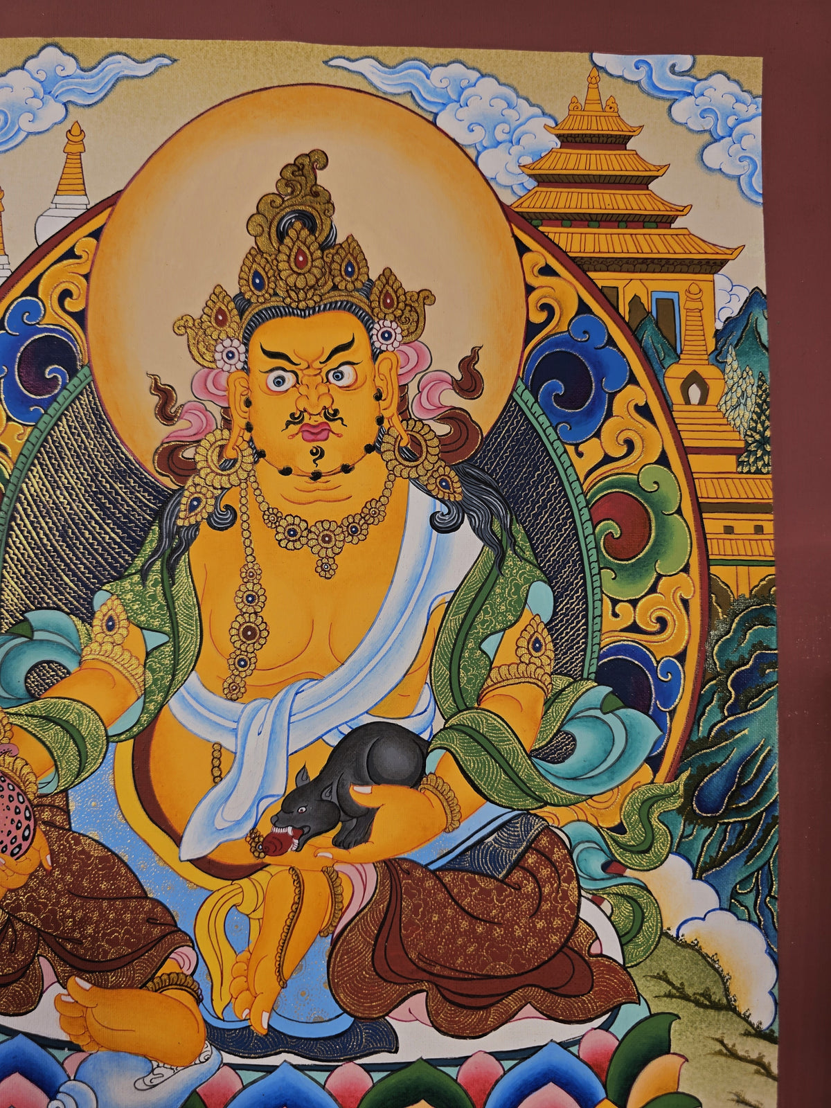 Jambhala Thangka – Hand-Painted Tibetan Buddhist Art | Wealth, Prosperity &amp; Protection Wall Decor