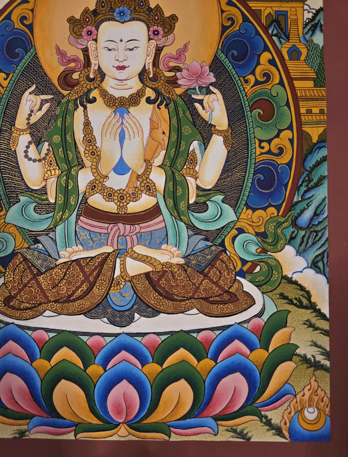 Chenrezig Thangka – Hand-Painted Tibetan Buddhist Art | Meditation & Protection Wall Decor
