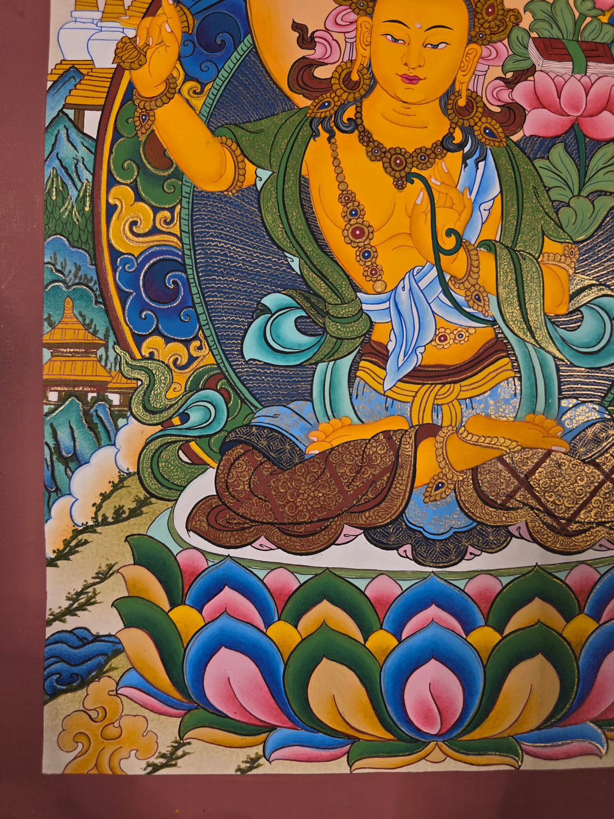Manjushri Thangka – Hand-Painted Tibetan Buddhist Art | Meditation & Protection Wall Decor