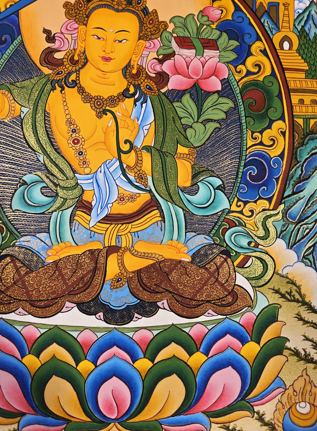Manjushri Thangka – Hand-Painted Tibetan Buddhist Art | Meditation & Protection Wall Decor