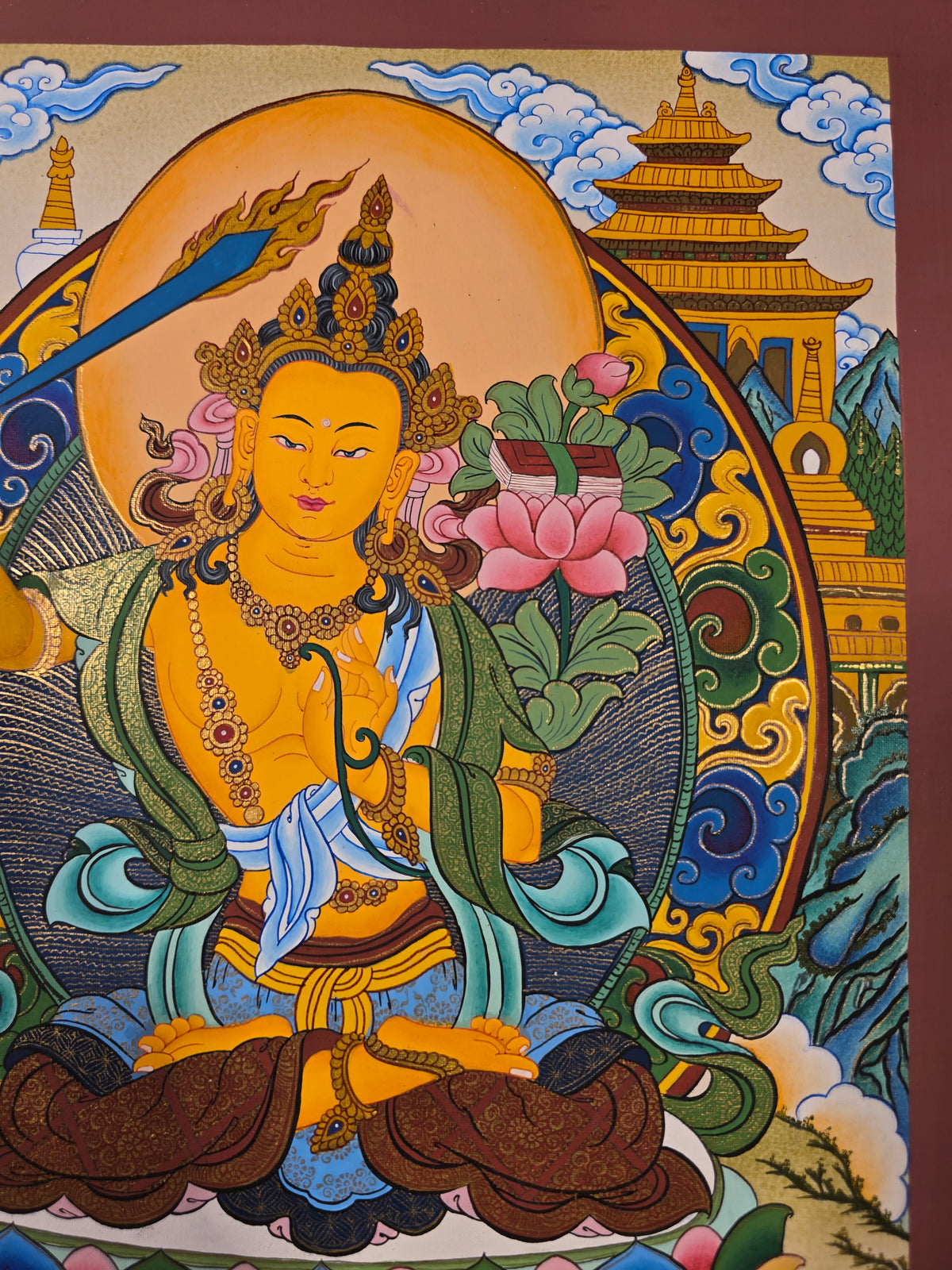 Manjushri Thangka – Hand-Painted Tibetan Buddhist Art | Meditation & Protection Wall Decor