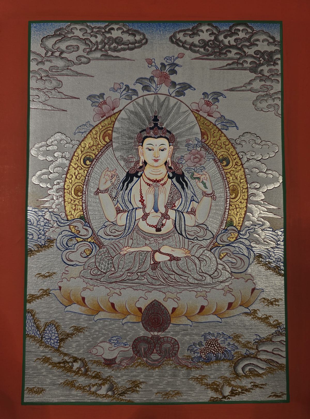 Chenrezig Thangka – Hand-Painted Tibetan Buddhist Art | Meditation & Protection Wall Decor
