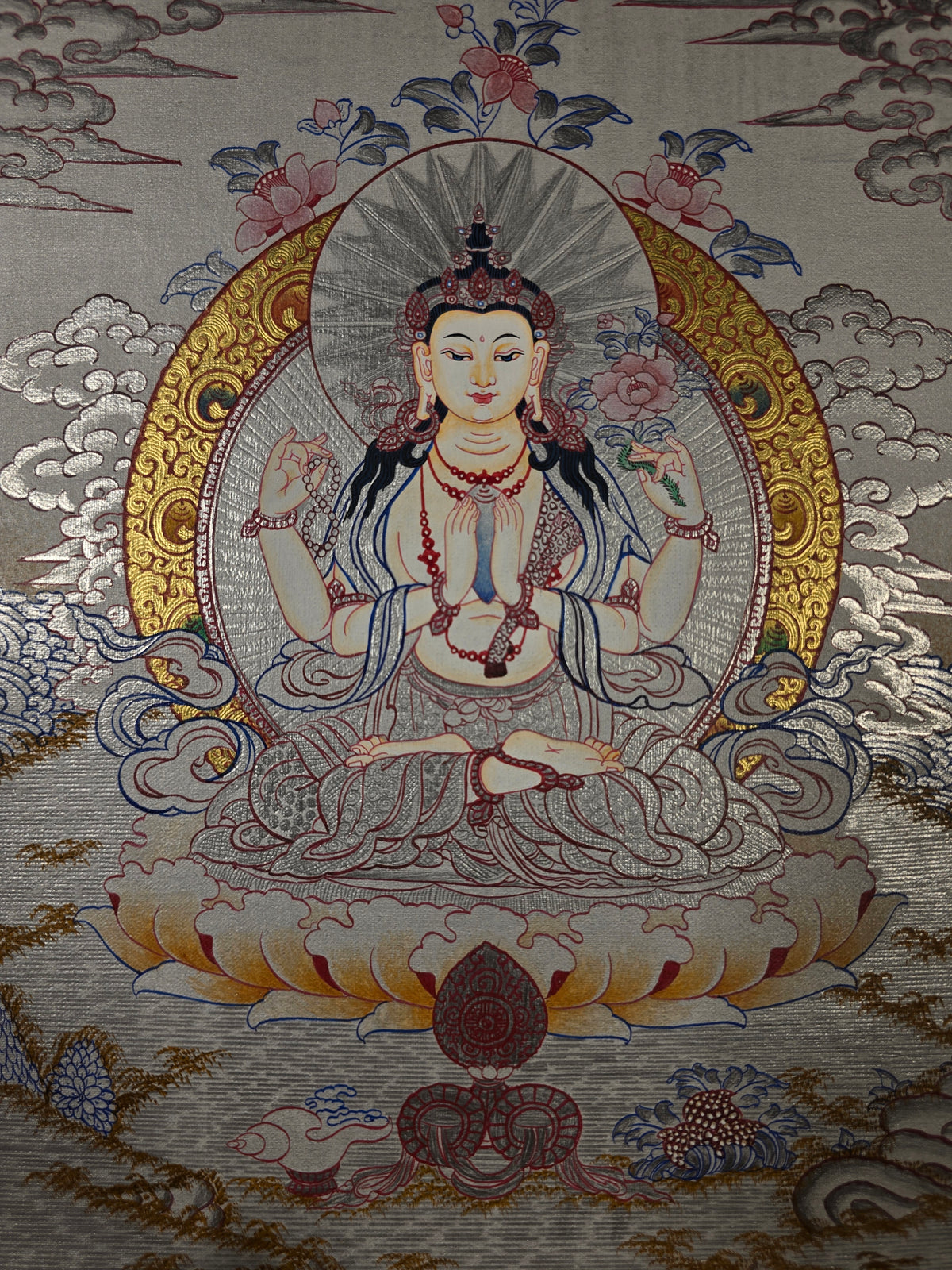 Chenrezig Thangka – Hand-Painted Tibetan Buddhist Art | Meditation & Protection Wall Decor
