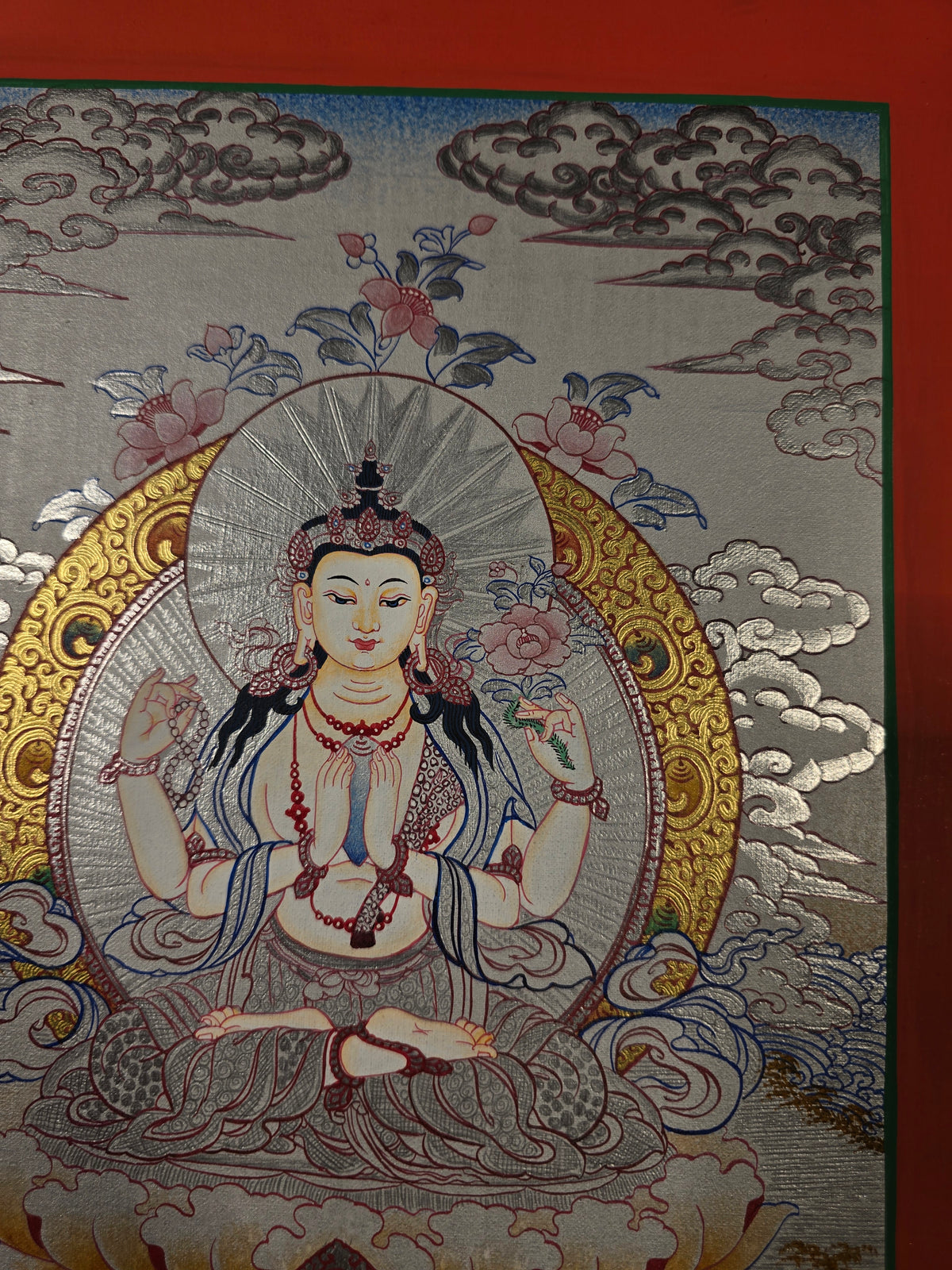 Chenrezig Thangka – Hand-Painted Tibetan Buddhist Art | Meditation & Protection Wall Decor