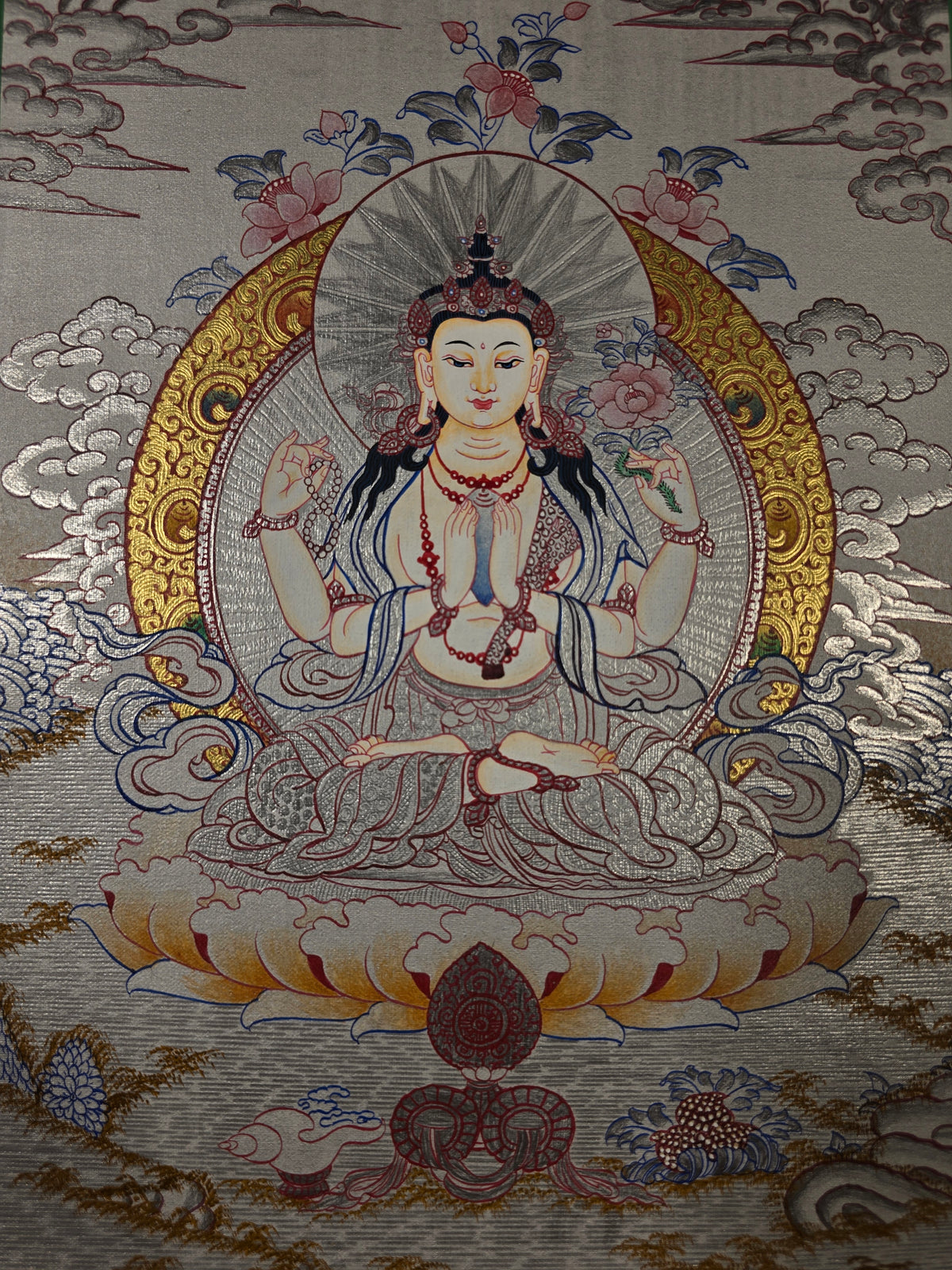 Chenrezig Thangka – Hand-Painted Tibetan Buddhist Art | Meditation & Protection Wall Decor