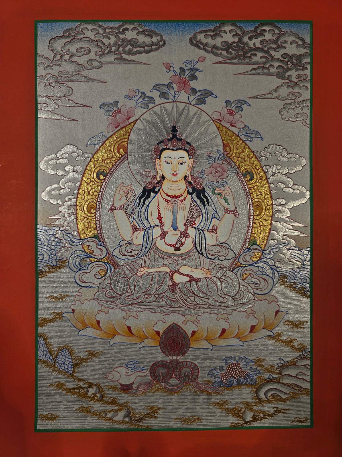 Chenrezig Thangka – Hand-Painted Tibetan Buddhist Art | Meditation & Protection Wall Decor