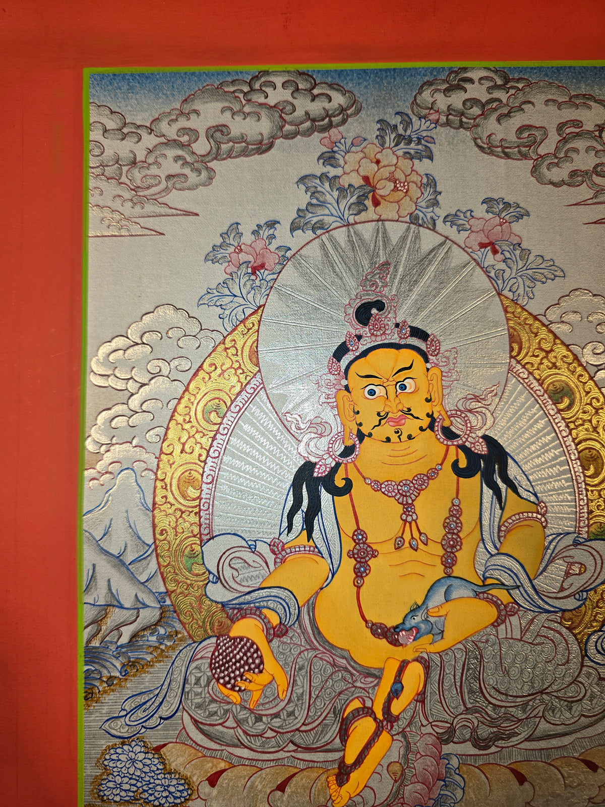 Jambhala Thangka – Hand-Painted Tibetan Buddhist Art | Wealth, Prosperity &amp; Protection Wall Decor