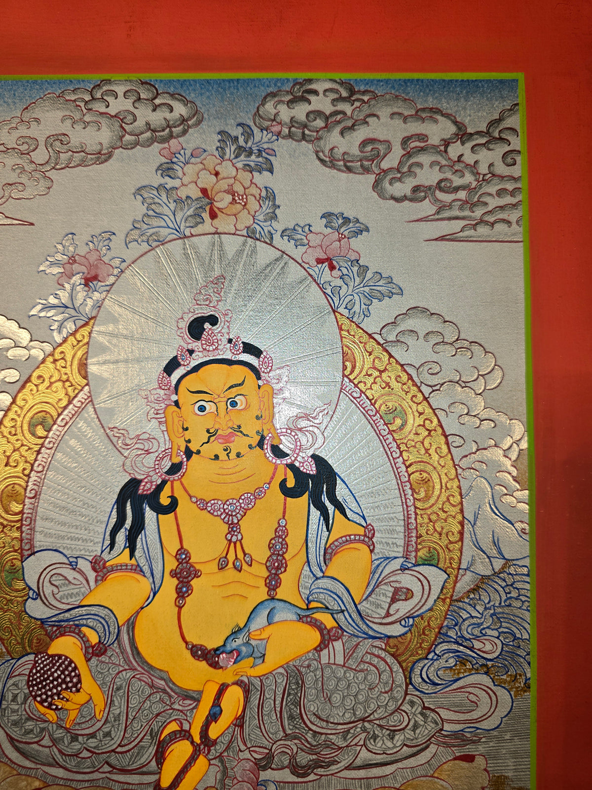 Jambhala Thangka – Hand-Painted Tibetan Buddhist Art | Wealth, Prosperity &amp; Protection Wall Decor