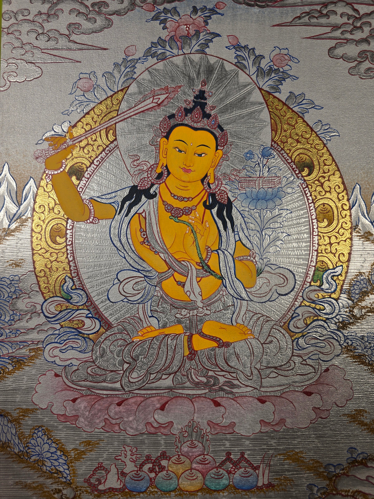 Manjushri Thangka – Hand-Painted Tibetan Buddhist Art | Meditation & Protection Wall Decor
