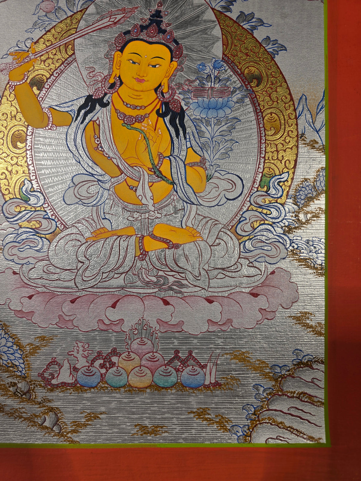 Manjushri Thangka – Hand-Painted Tibetan Buddhist Art | Meditation & Protection Wall Decor