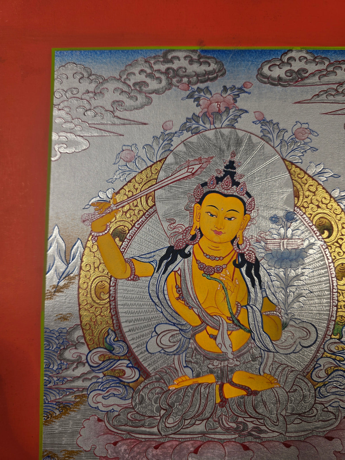 Manjushri Thangka – Hand-Painted Tibetan Buddhist Art | Meditation & Protection Wall Decor