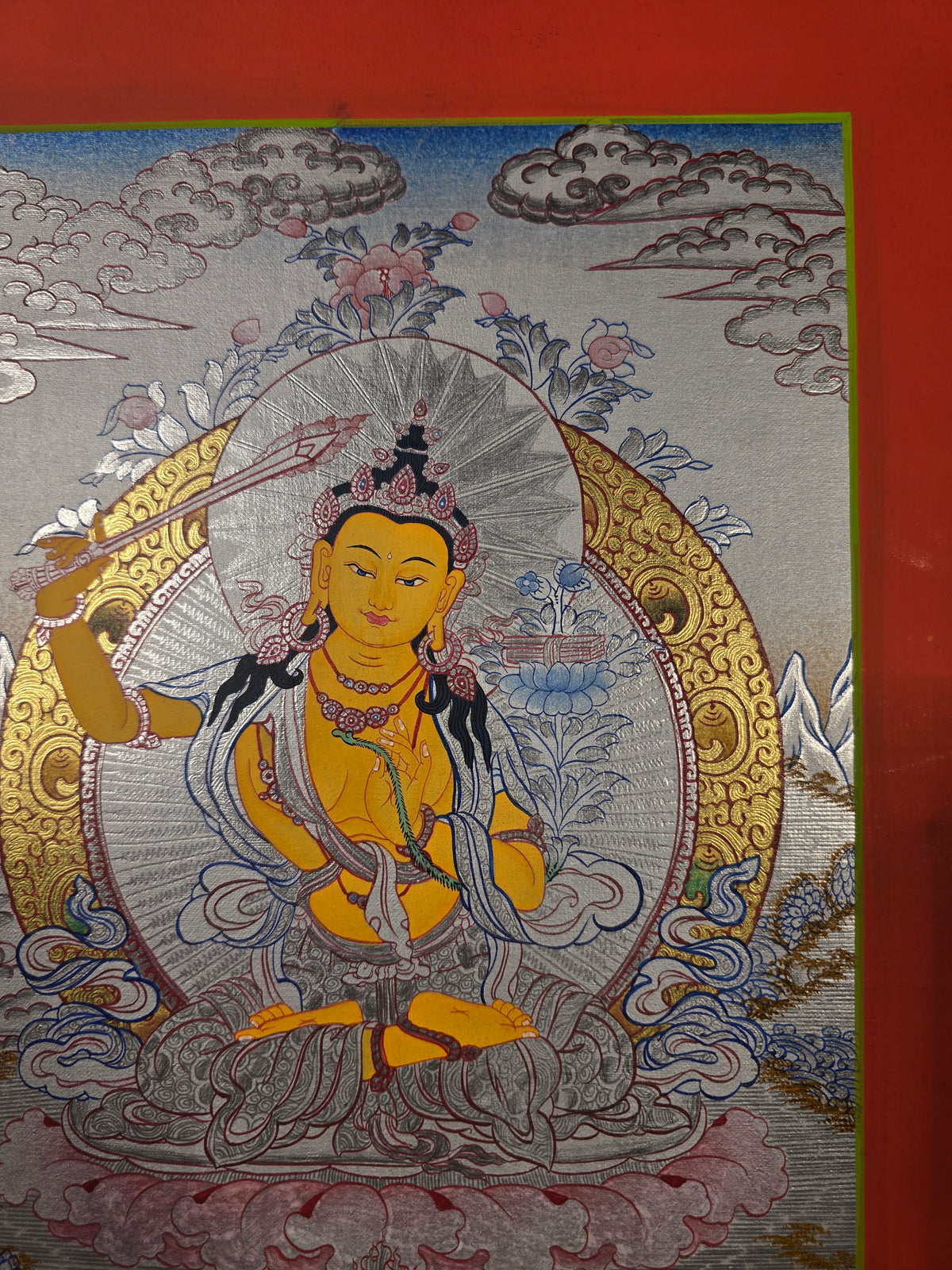 Manjushri Thangka – Hand-Painted Tibetan Buddhist Art | Meditation & Protection Wall Decor