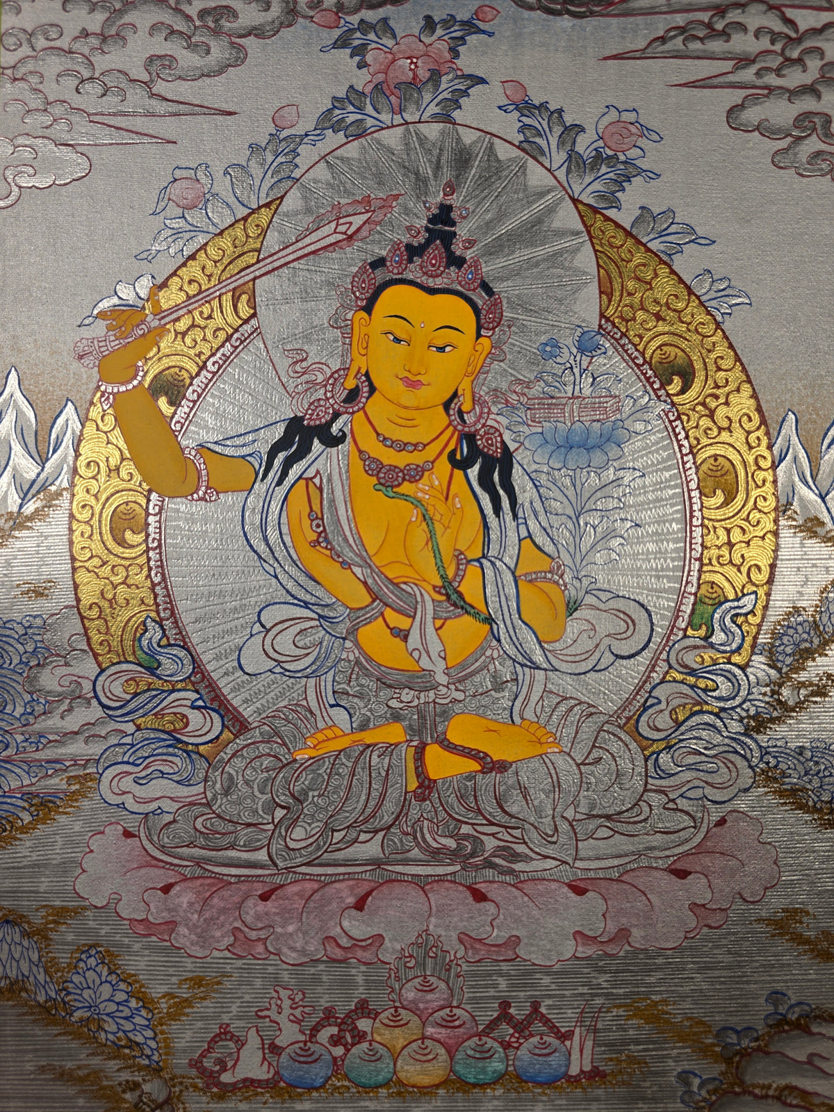 Manjushri Thangka – Hand-Painted Tibetan Buddhist Art | Meditation & Protection Wall Decor