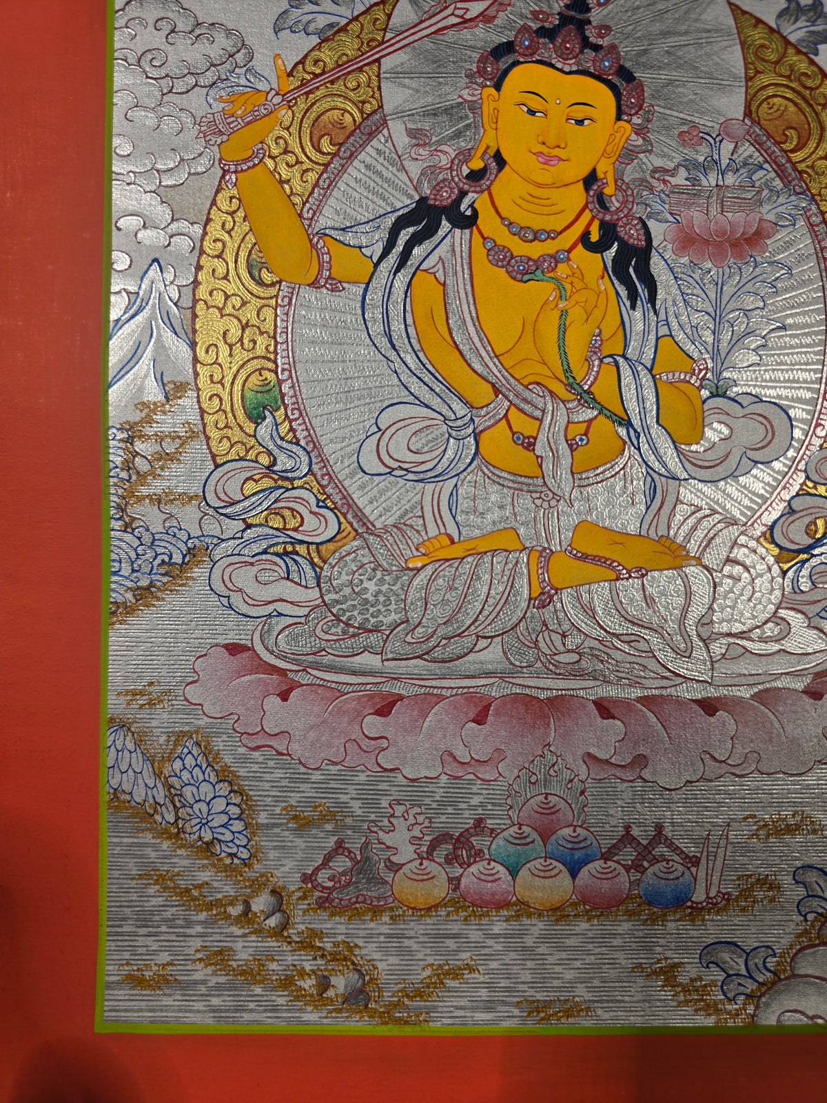 Manjushri Thangka – Hand-Painted Tibetan Buddhist Art | Meditation & Protection Wall Decor