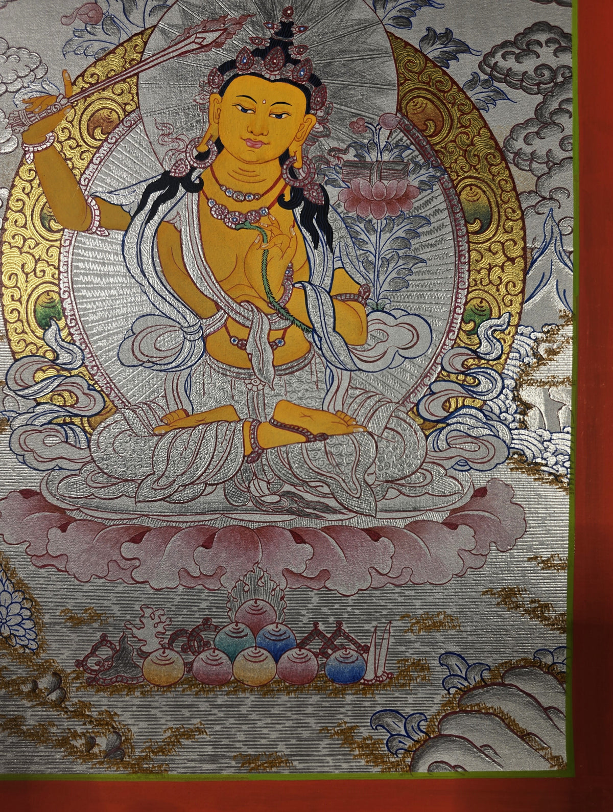 Manjushri Thangka – Hand-Painted Tibetan Buddhist Art | Meditation & Protection Wall Decor