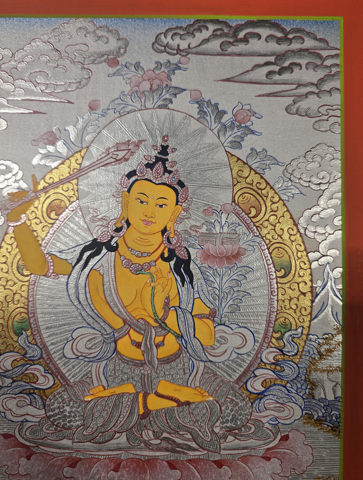 Manjushri Thangka – Hand-Painted Tibetan Buddhist Art | Meditation & Protection Wall Decor