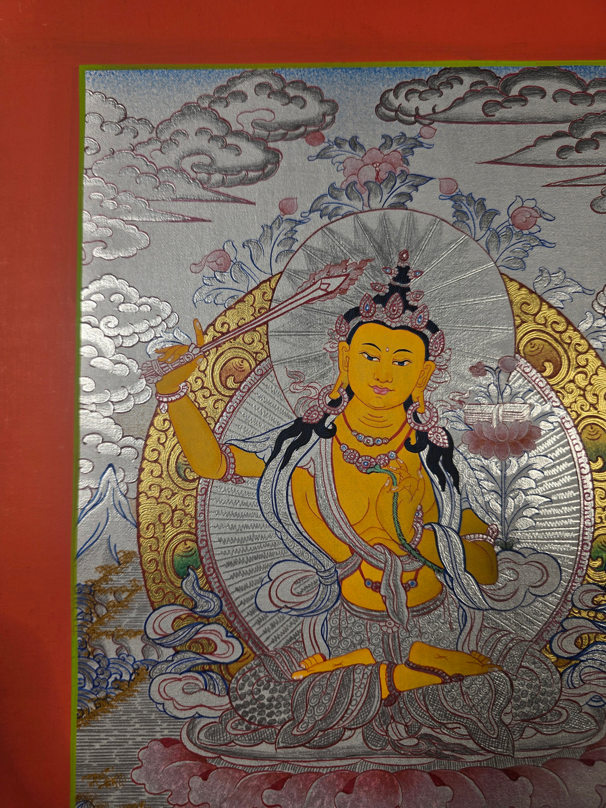 Manjushri Thangka – Hand-Painted Tibetan Buddhist Art | Meditation & Protection Wall Decor