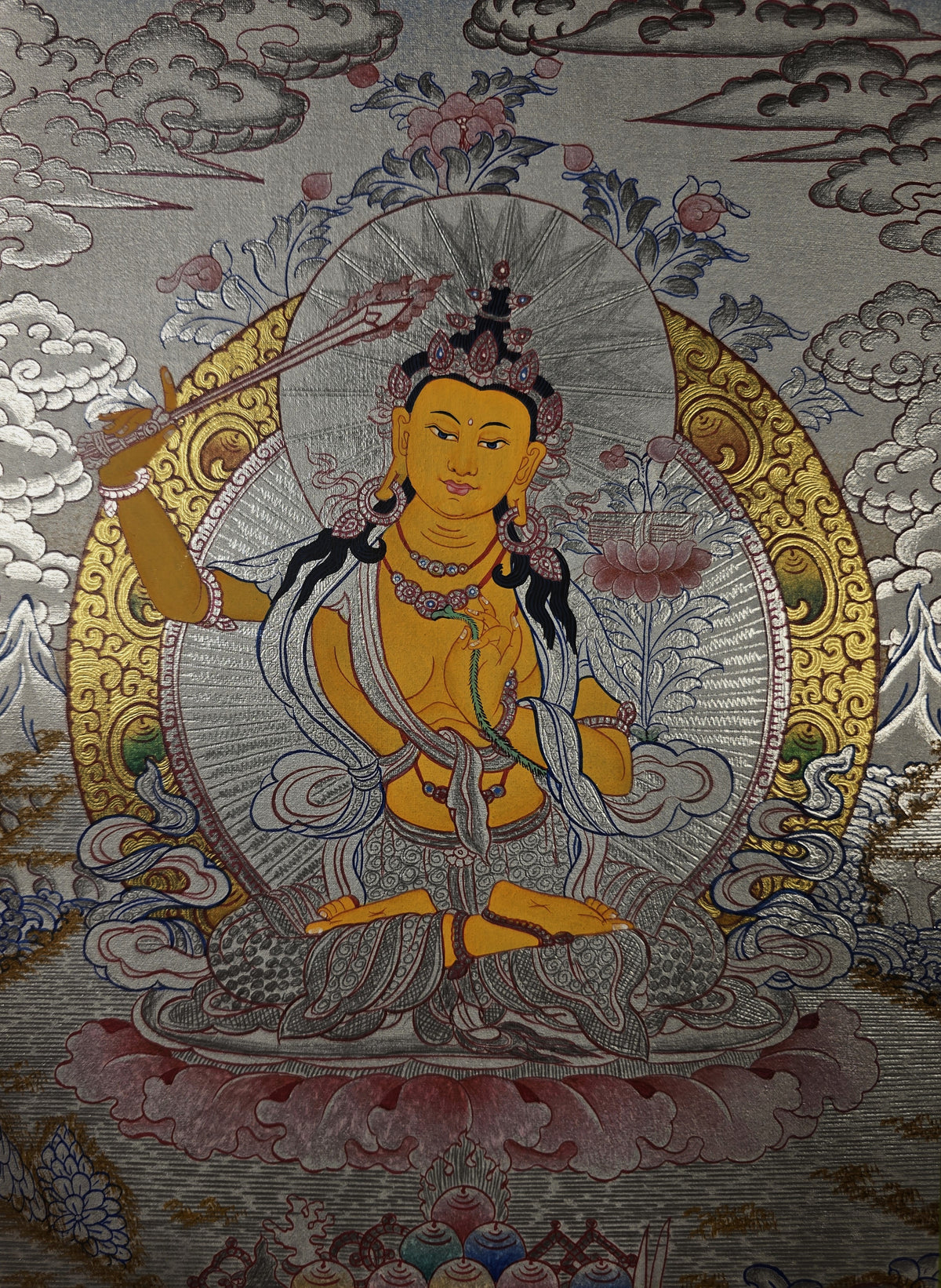 Manjushri Thangka – Hand-Painted Tibetan Buddhist Art | Meditation & Protection Wall Decor
