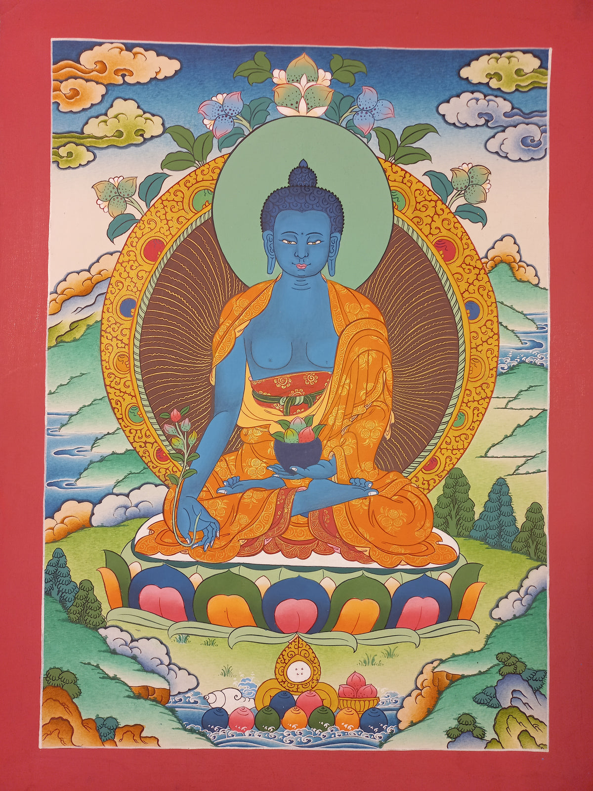 Medicine Buddha Thangka – Hand-Painted Tibetan Buddhist Art | Healing, Compassion & Meditation Wall Decor