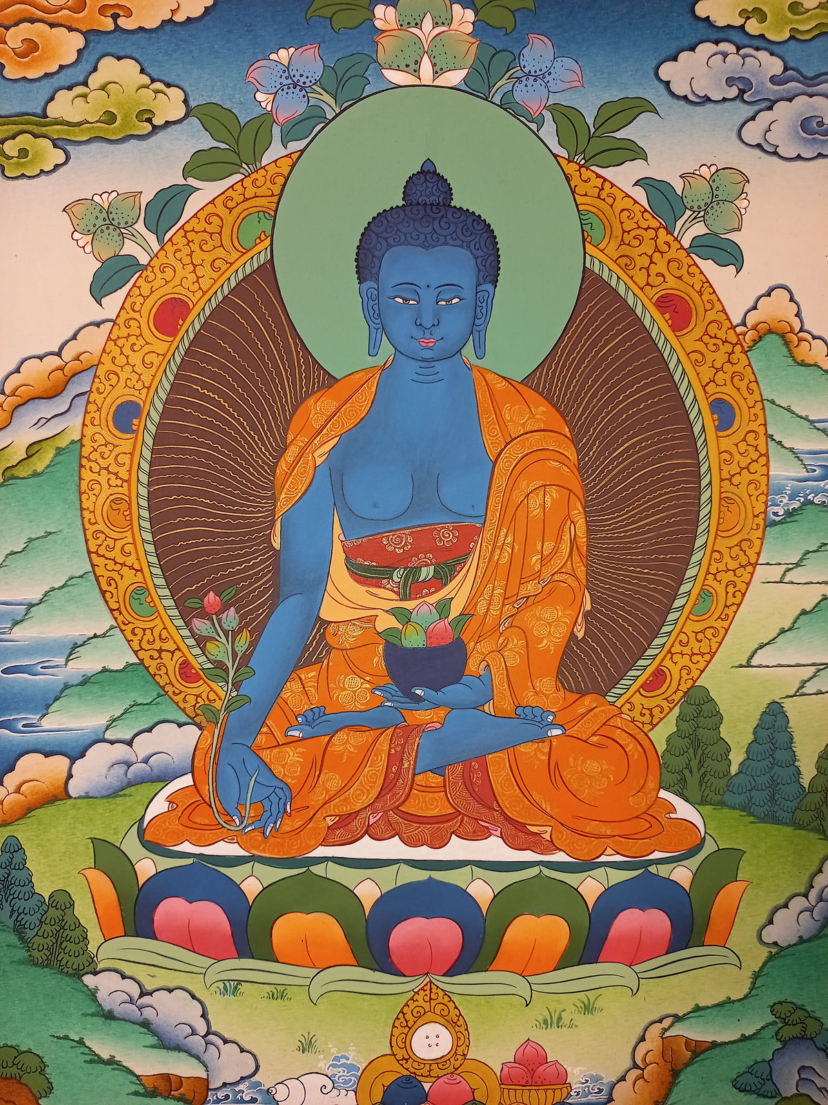 Medicine Buddha Thangka – Hand-Painted Tibetan Buddhist Art | Healing, Compassion & Meditation Wall Decor