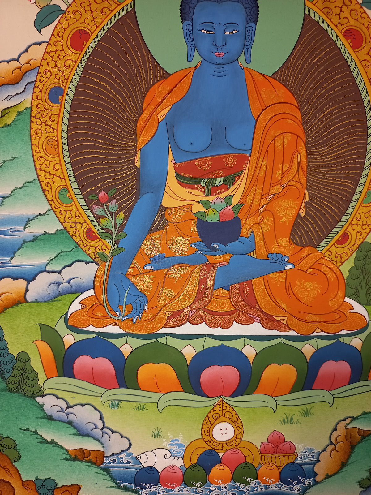 Medicine Buddha Thangka – Hand-Painted Tibetan Buddhist Art | Healing, Compassion & Meditation Wall Decor