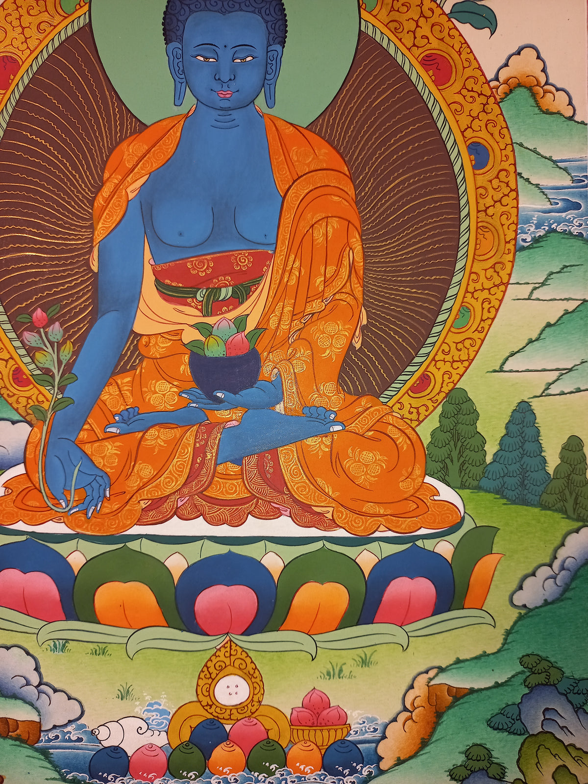 Medicine Buddha Thangka – Hand-Painted Tibetan Buddhist Art | Healing, Compassion & Meditation Wall Decor