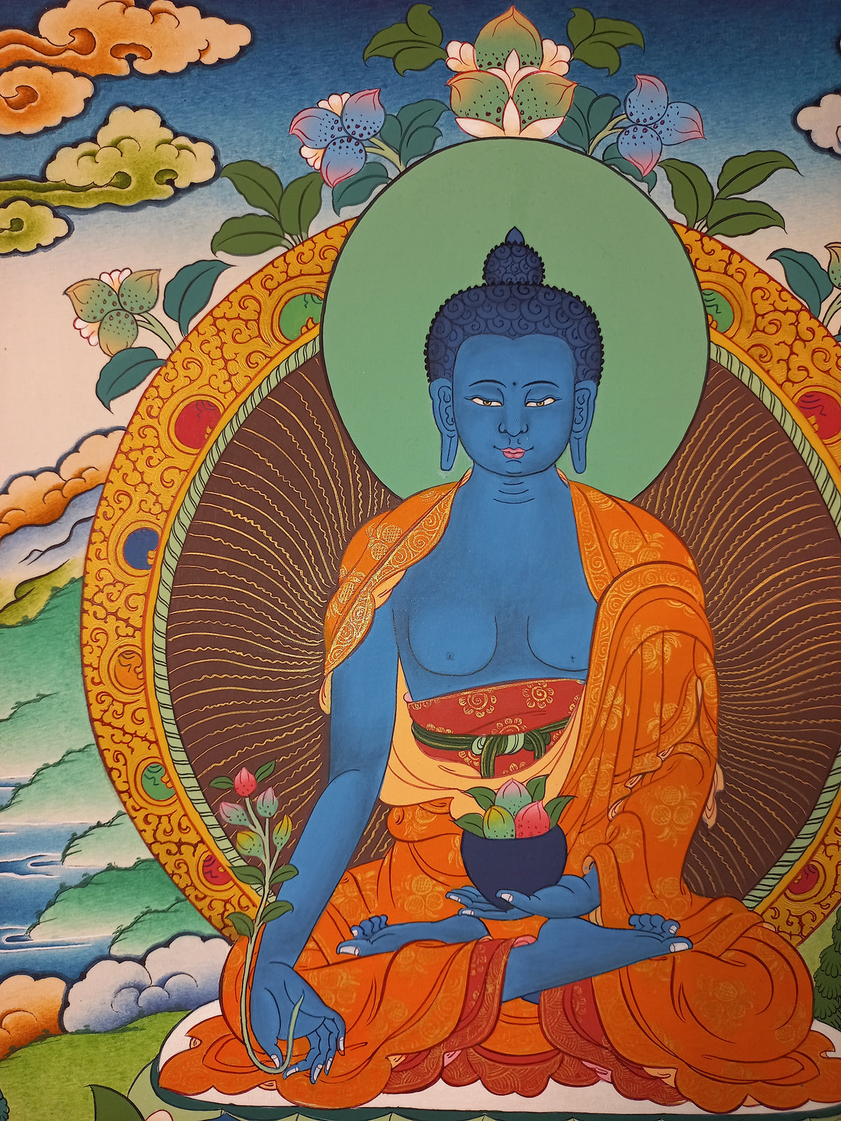 Medicine Buddha Thangka – Hand-Painted Tibetan Buddhist Art | Healing, Compassion & Meditation Wall Decor