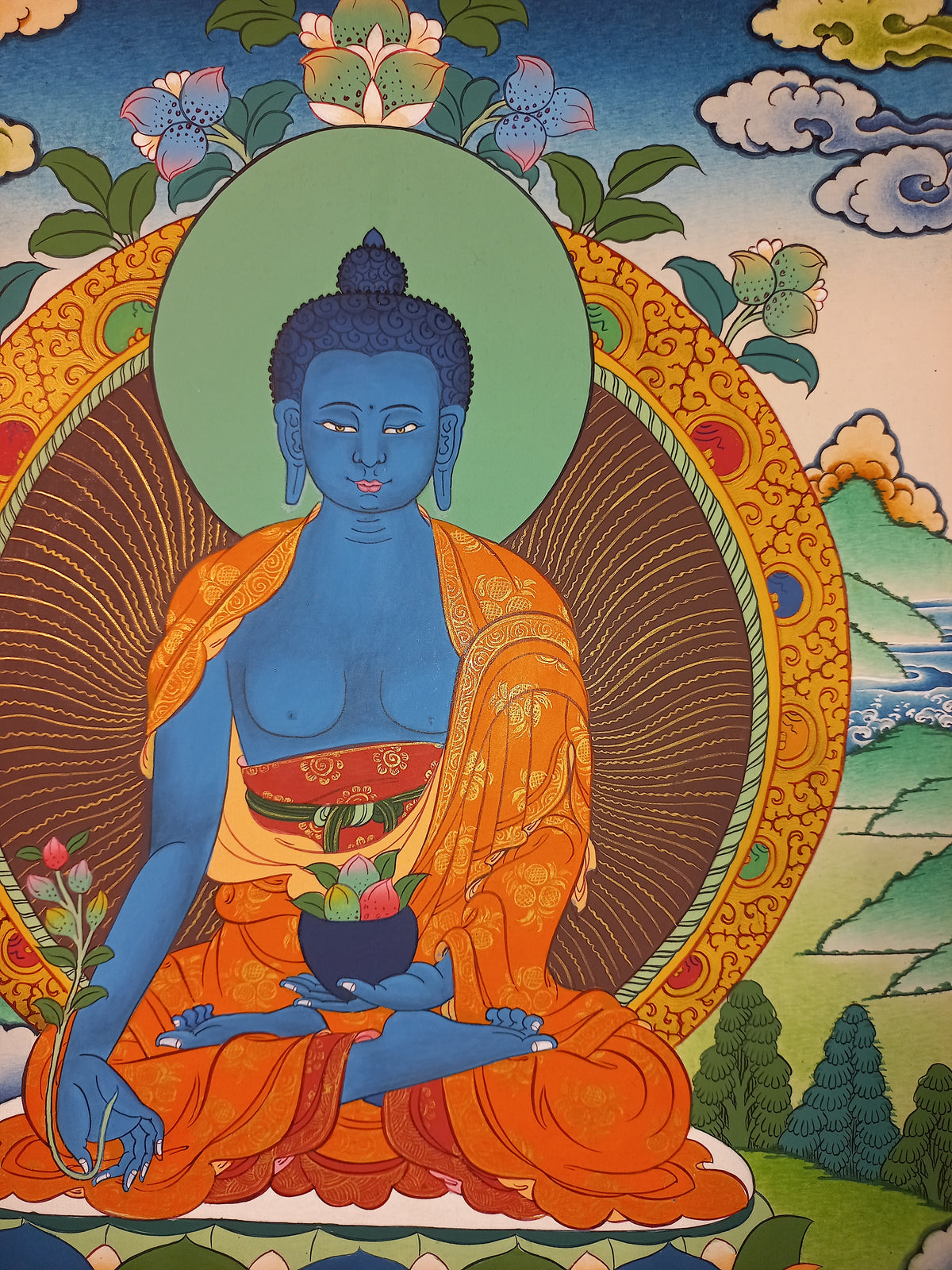 Medicine Buddha Thangka – Hand-Painted Tibetan Buddhist Art | Healing, Compassion & Meditation Wall Decor