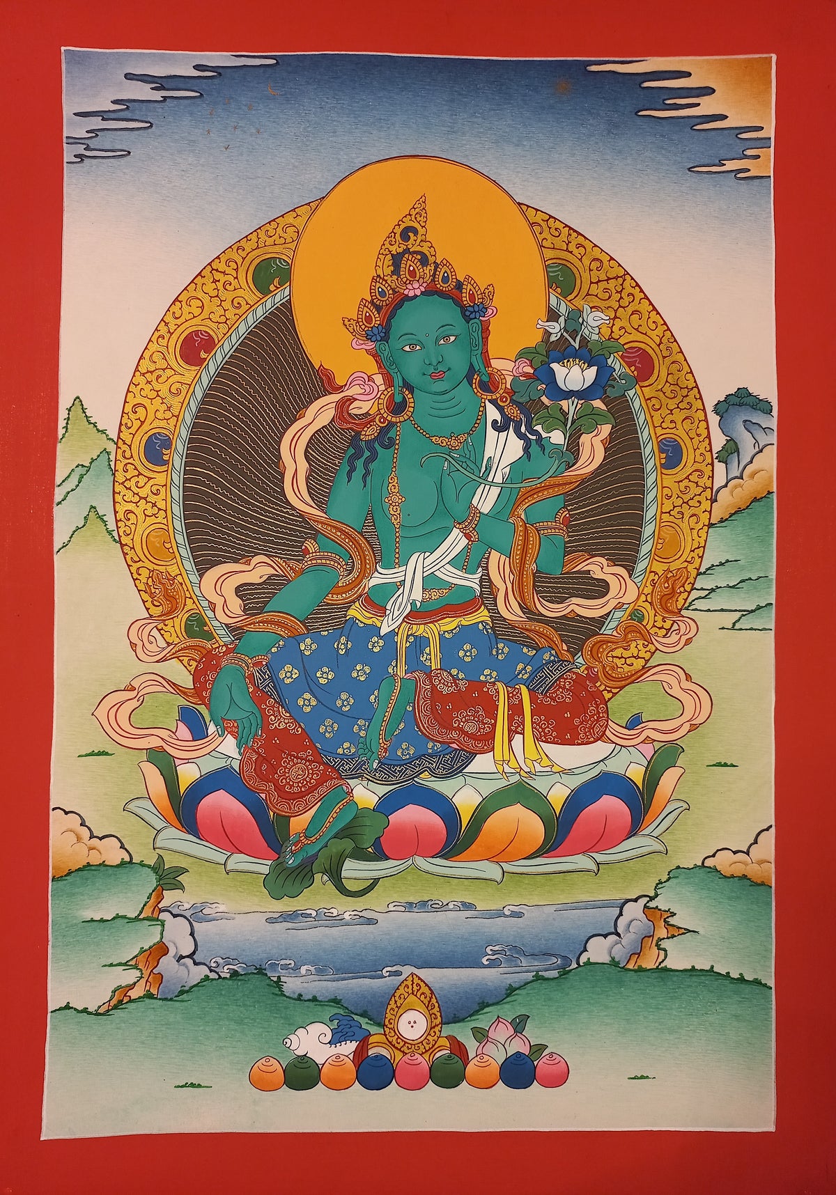 Green Tara Thangka – Hand-Painted Tibetan Buddhist Art | Meditation & Protection Wall Decor