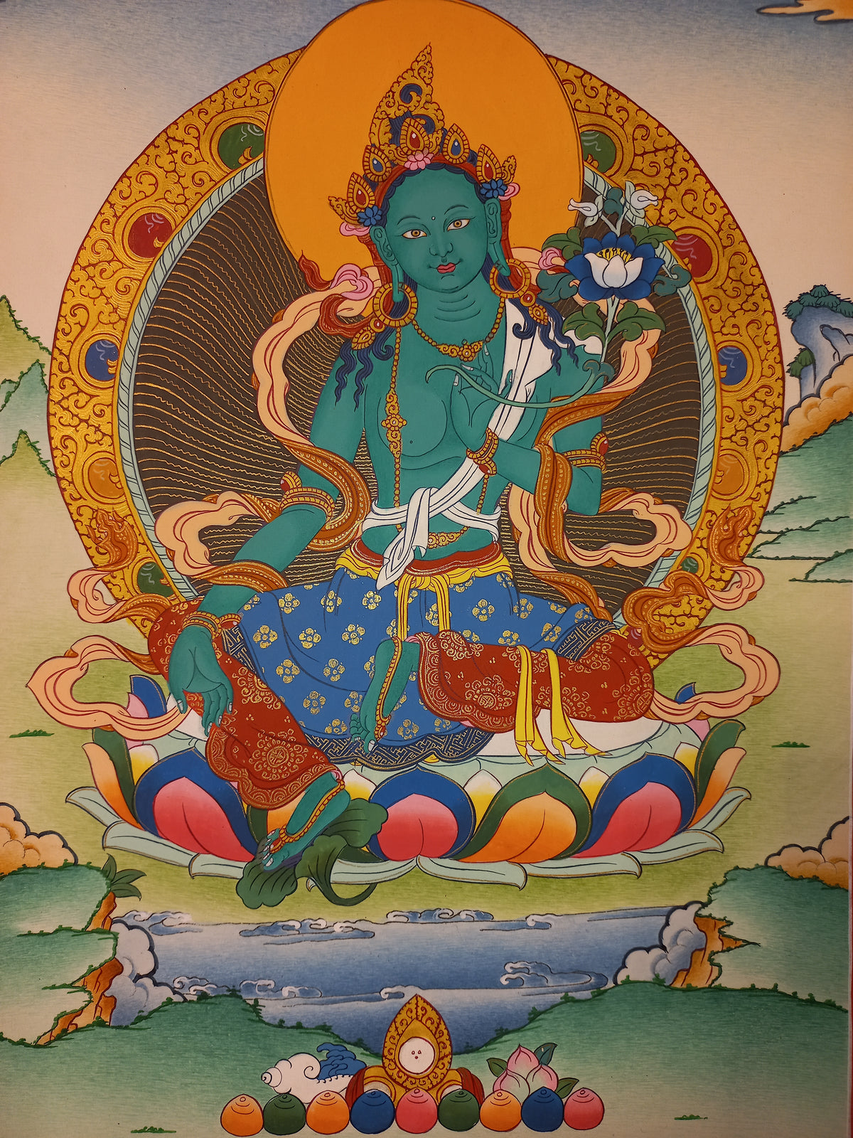Green Tara Thangka – Hand-Painted Tibetan Buddhist Art | Meditation & Protection Wall Decor