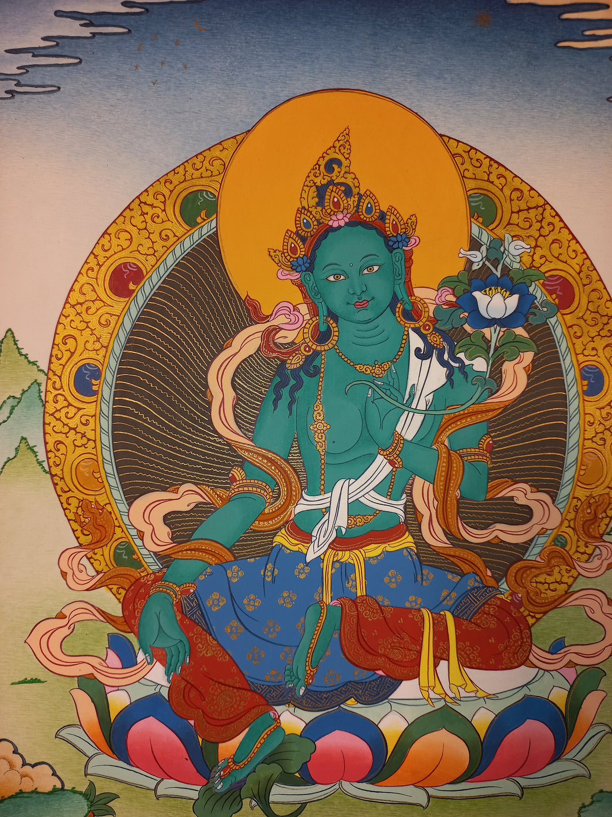 Green Tara Thangka – Hand-Painted Tibetan Buddhist Art | Meditation & Protection Wall Decor