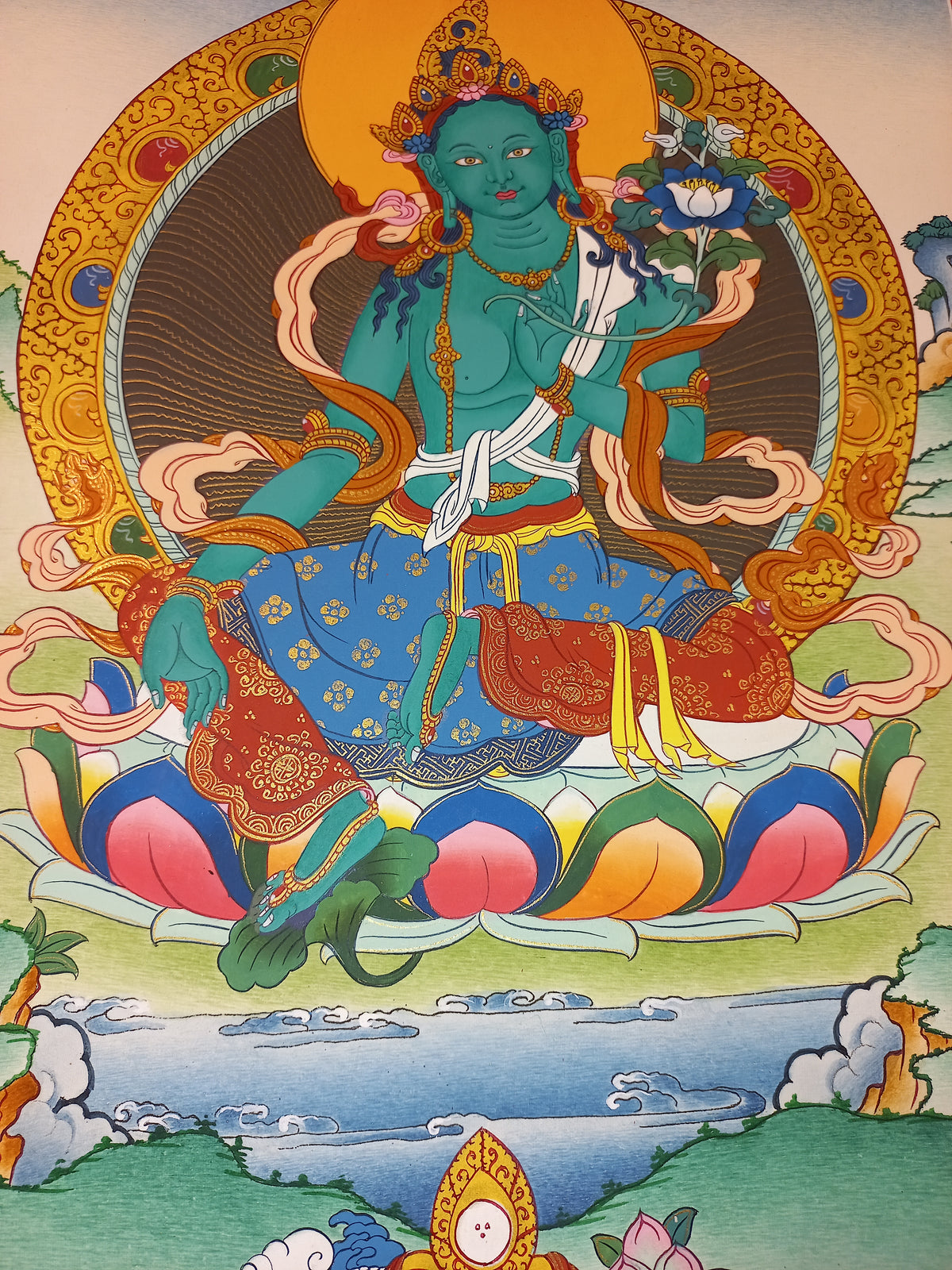 Green Tara Thangka – Hand-Painted Tibetan Buddhist Art | Meditation & Protection Wall Decor