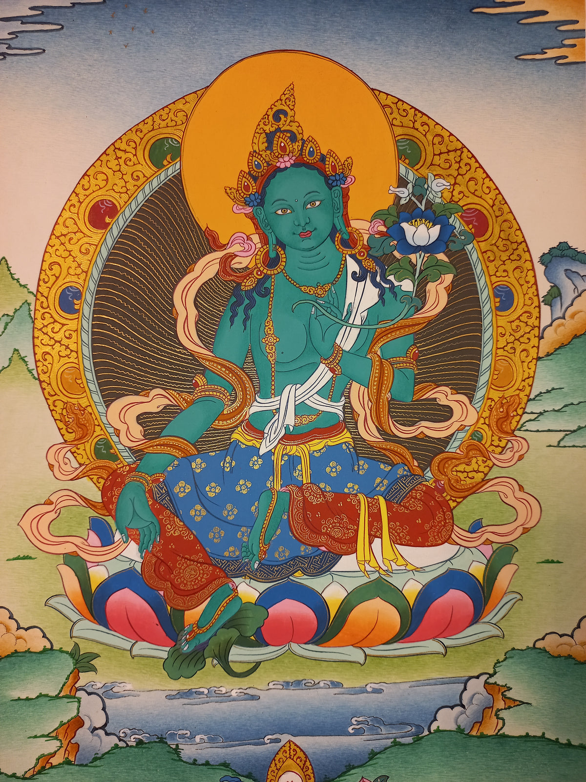Green Tara Thangka – Hand-Painted Tibetan Buddhist Art | Meditation & Protection Wall Decor