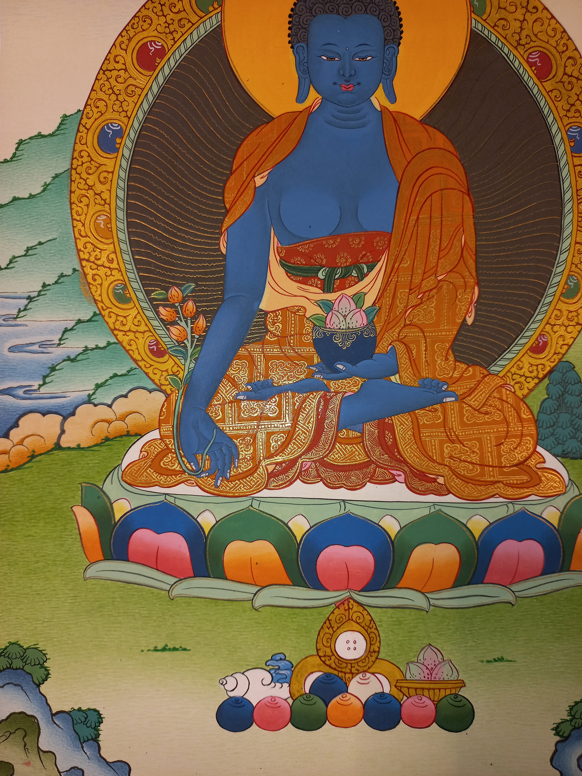 Medicine Buddha Thangka – Hand-Painted Tibetan Buddhist Art | Healing, Compassion & Meditation Wall Decor