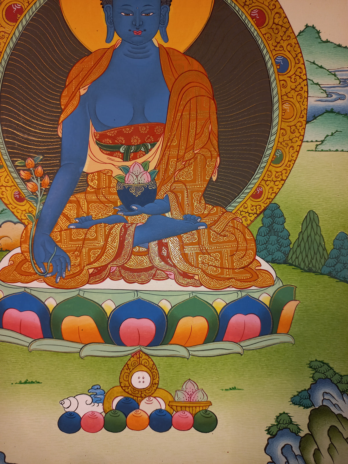 Medicine Buddha Thangka – Hand-Painted Tibetan Buddhist Art | Healing, Compassion & Meditation Wall Decor