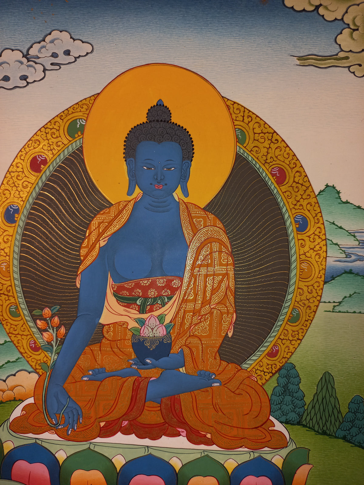 Medicine Buddha Thangka – Hand-Painted Tibetan Buddhist Art | Healing, Compassion & Meditation Wall Decor