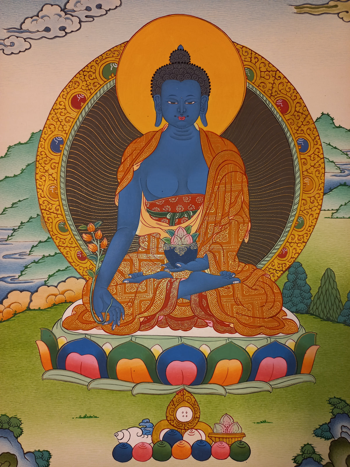 Medicine Buddha Thangka – Hand-Painted Tibetan Buddhist Art | Healing, Compassion & Meditation Wall Decor