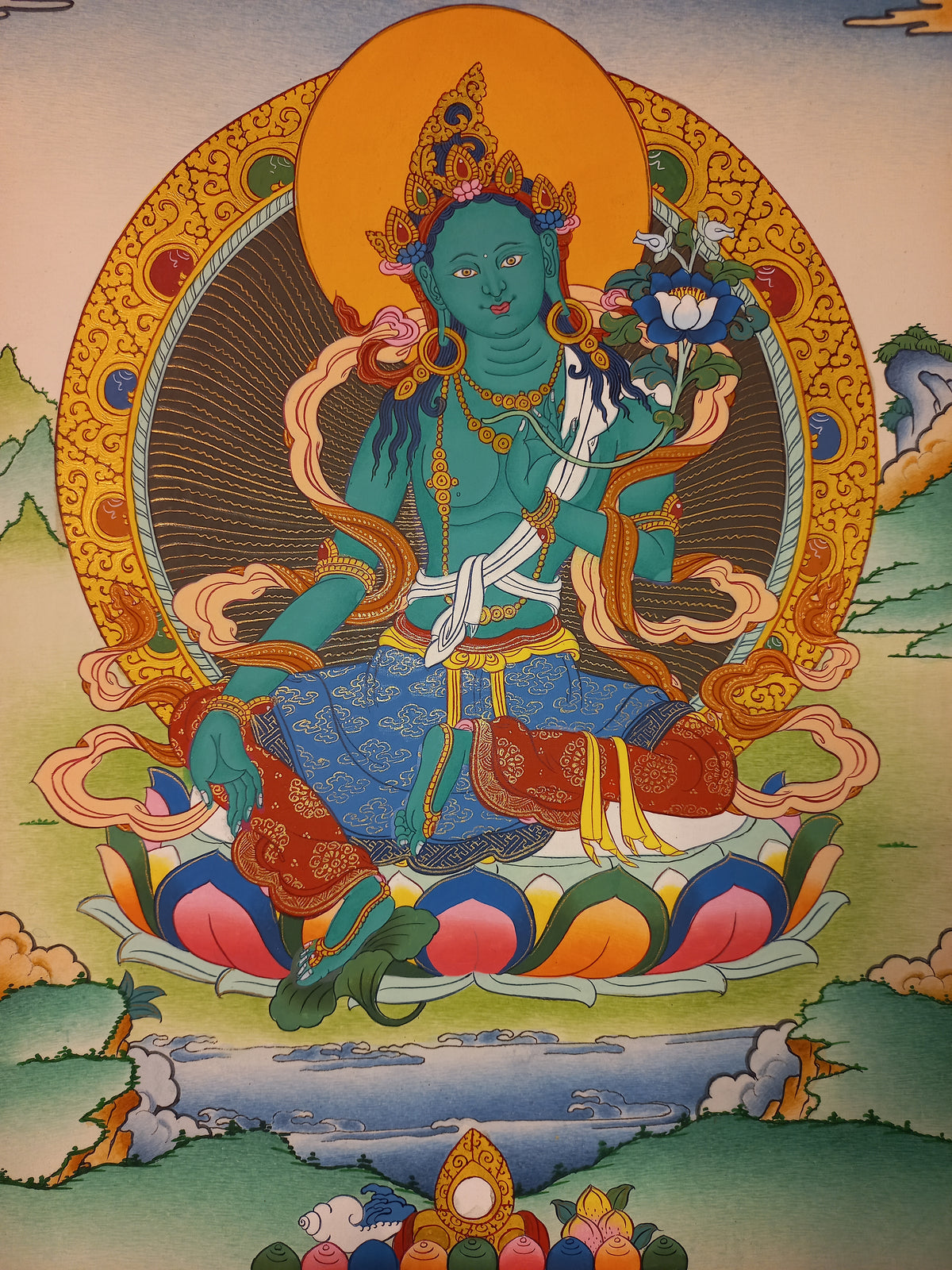 Green Tara Thangka – Hand-Painted Tibetan Buddhist Art | Meditation & Protection Wall Decor