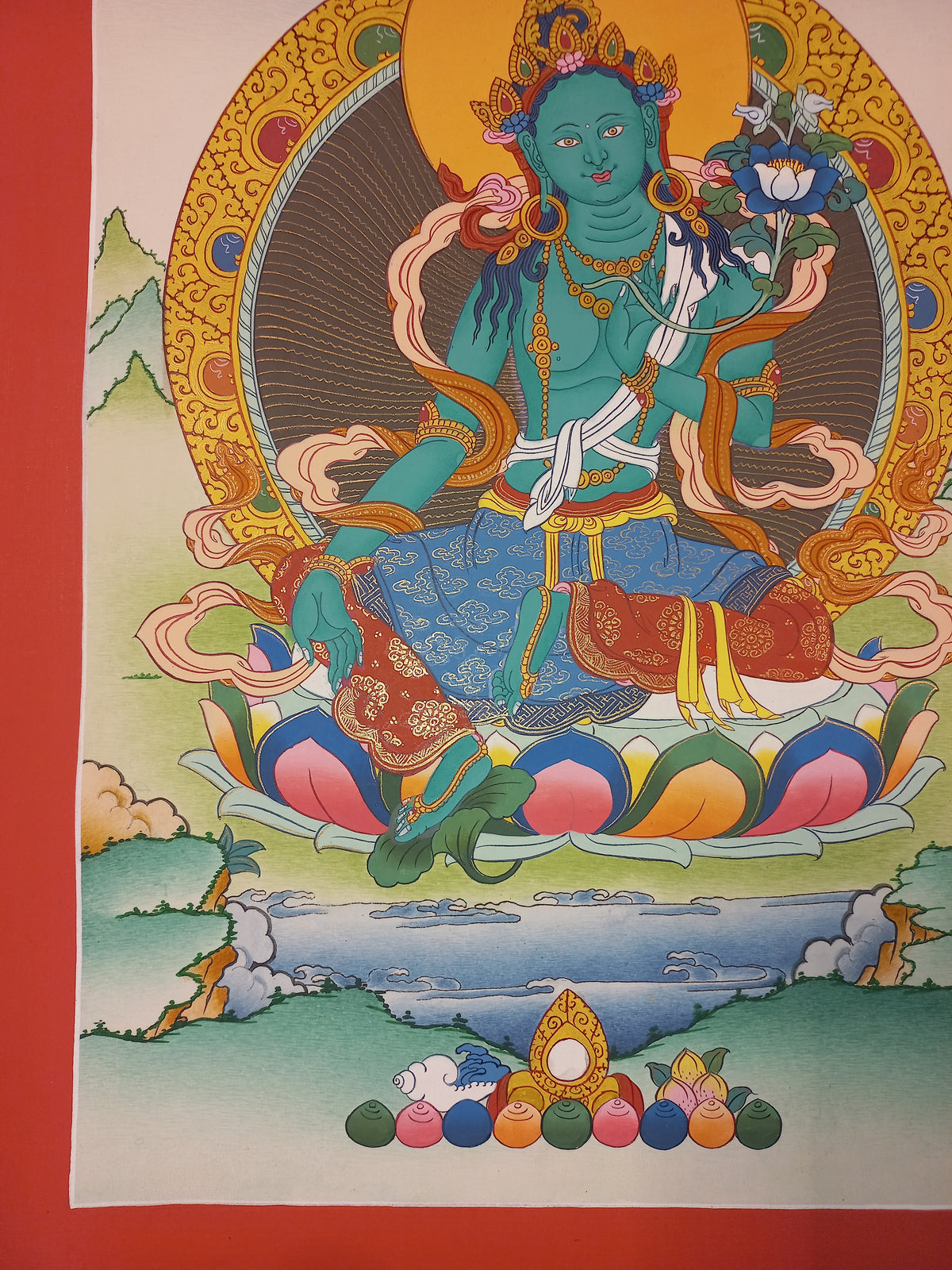 Green Tara Thangka – Hand-Painted Tibetan Buddhist Art | Meditation & Protection Wall Decor