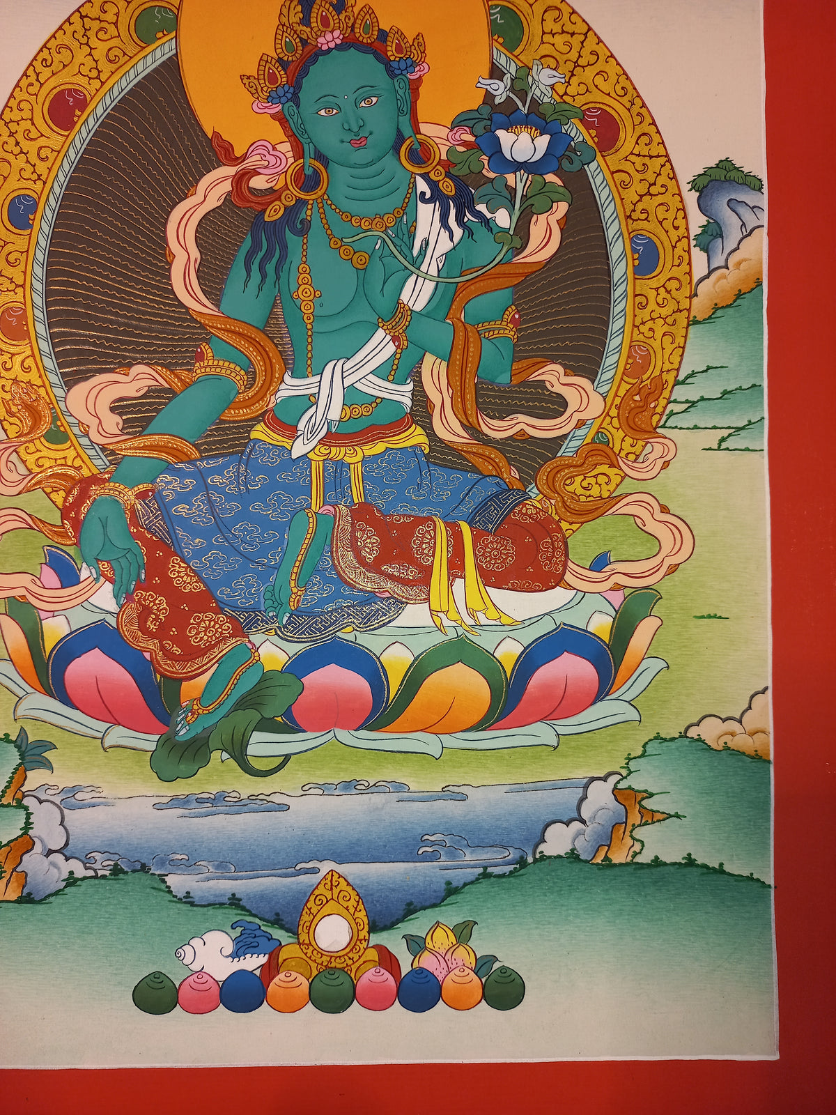 Green Tara Thangka – Hand-Painted Tibetan Buddhist Art | Meditation & Protection Wall Decor