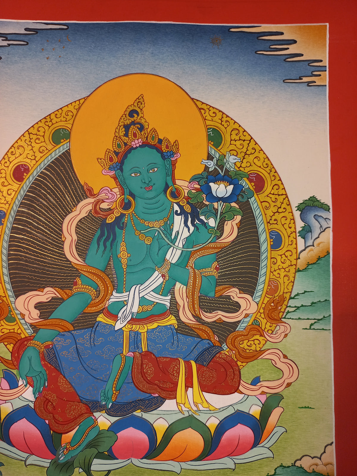Green Tara Thangka – Hand-Painted Tibetan Buddhist Art | Meditation & Protection Wall Decor