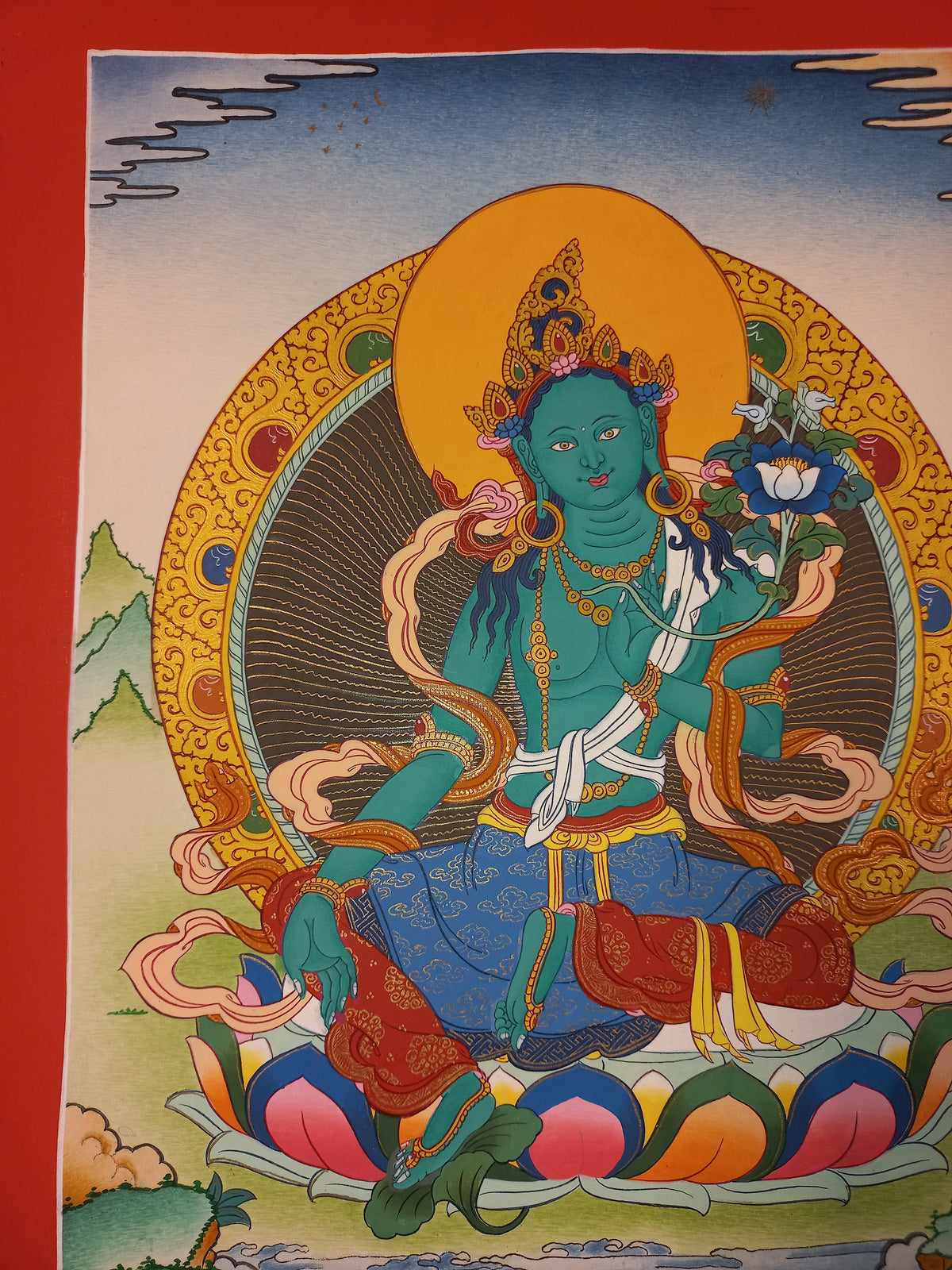 Green Tara Thangka – Hand-Painted Tibetan Buddhist Art | Meditation & Protection Wall Decor