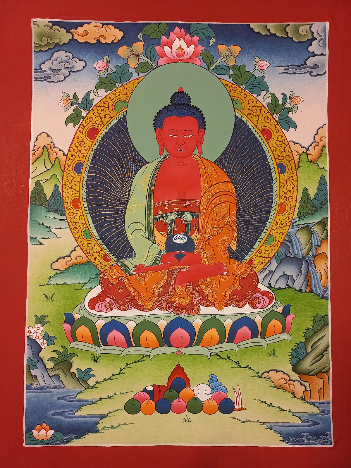 Amitabha Buddha Thangka Hand-Painted Tibetan Buddhist Art | Compassion, Pure Land & Meditation Wall Decor