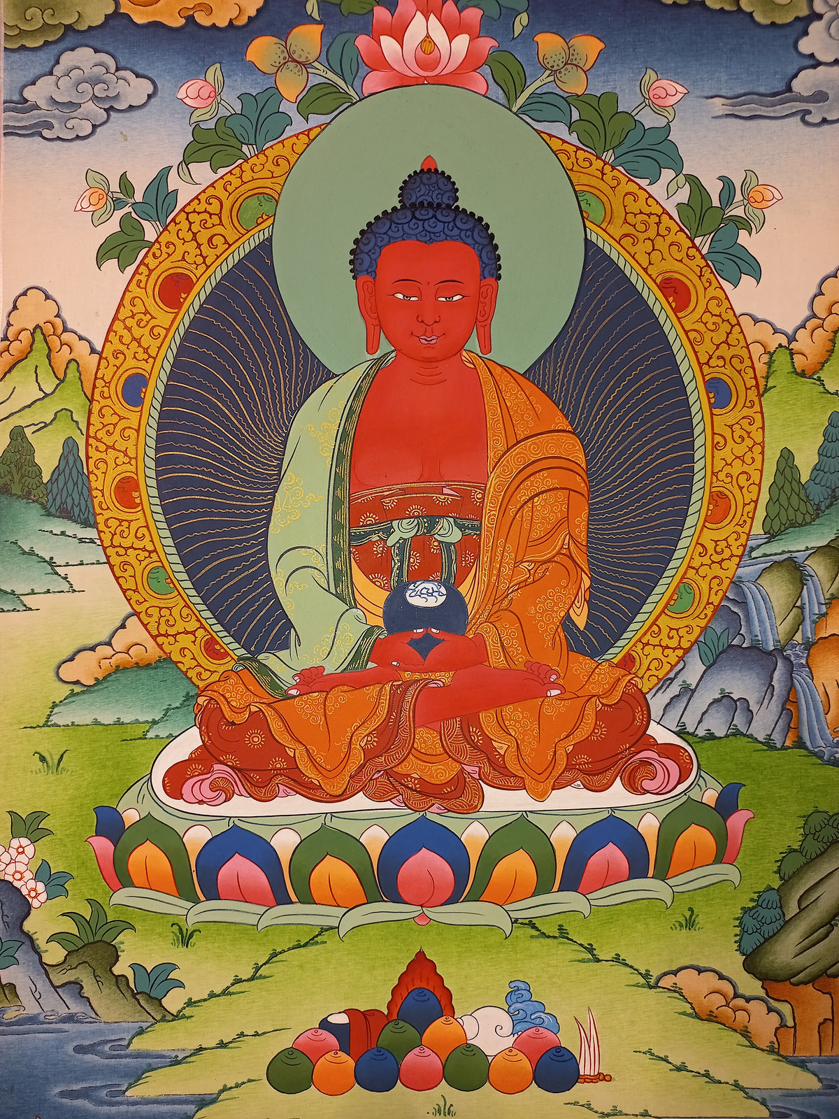 Amitabha Buddha Thangka Hand-Painted Tibetan Buddhist Art | Compassion, Pure Land & Meditation Wall Decor